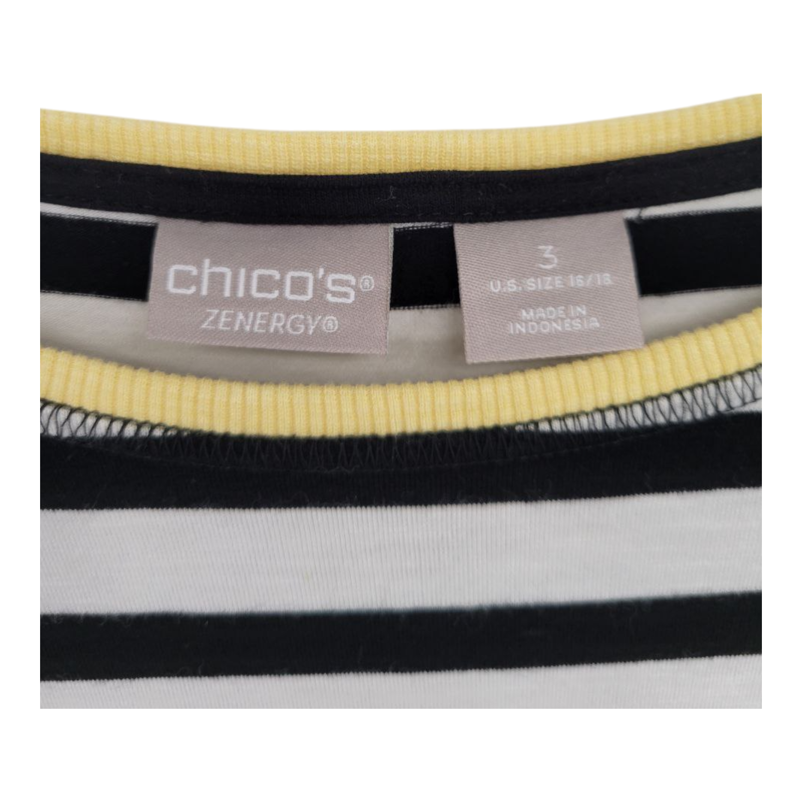 Chicos Zenergy Black White Stripe Long Sleeve Shirt Size 3 US 16/18