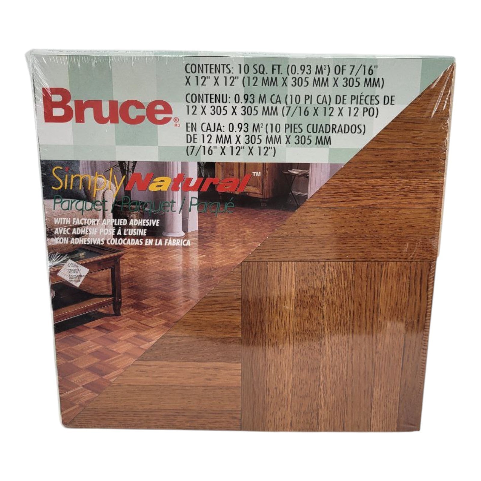 Bruce Simply Natural Chestnut Parquet Flooring 10 sq ft Peel & Stick 7/16 12x12