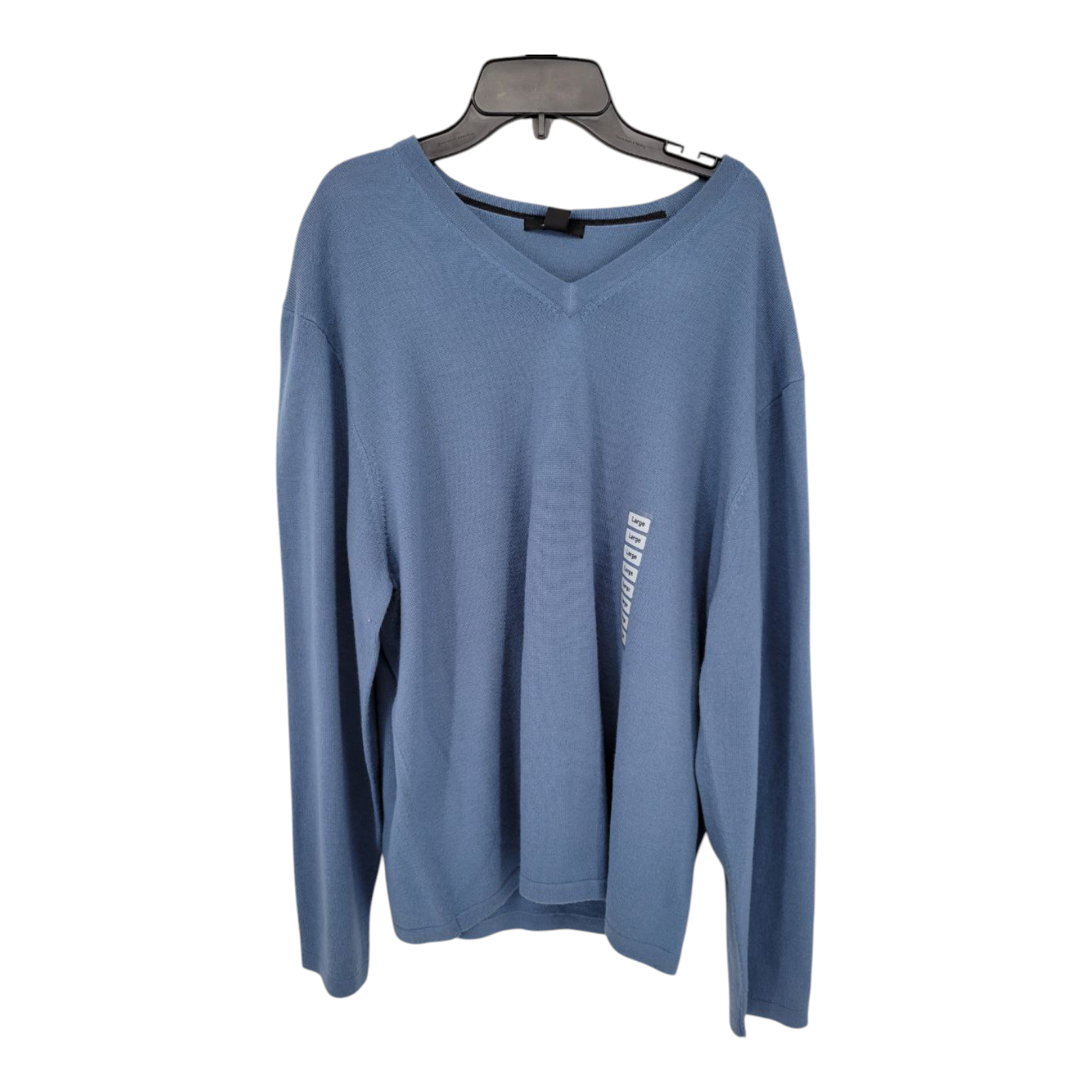 Alfani Merino Wool V Neck Sweater Blue Long Sleeve Pullover Knit Size Large