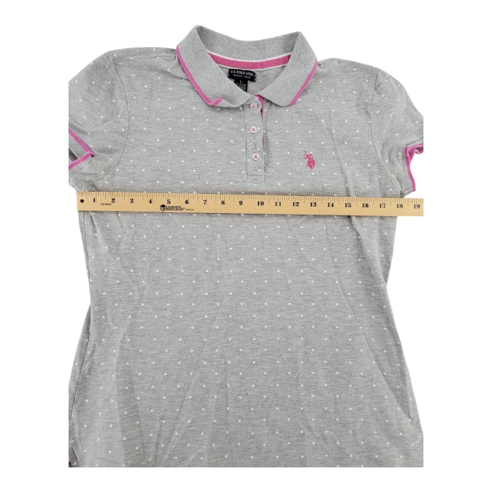 US Polo Assn Womens Pin Dot Print Grey Polo Shirt Short Sleeve Size L