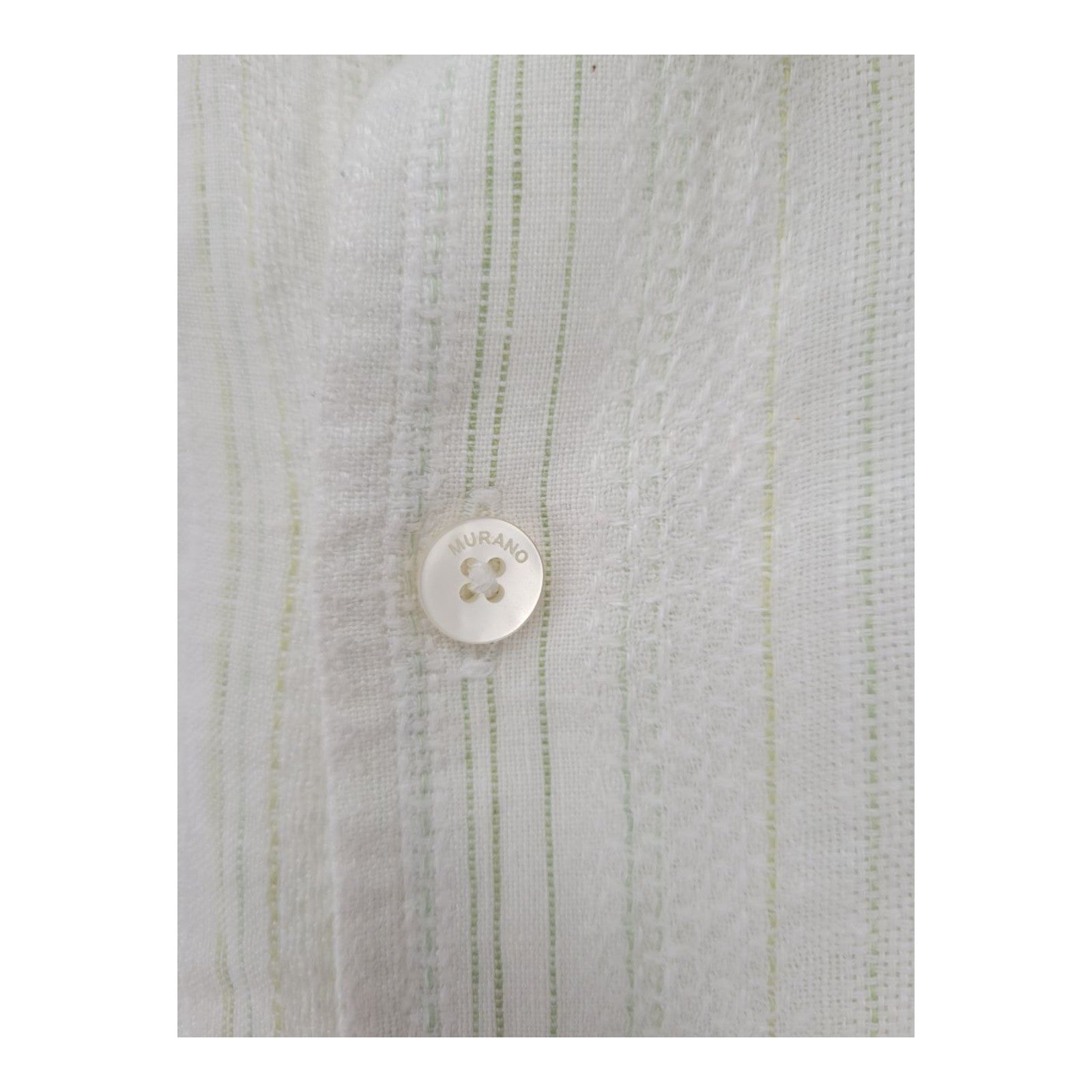 Murano Men's Linen Button Down Shirt Cream Beige Striped Short Sleeve L