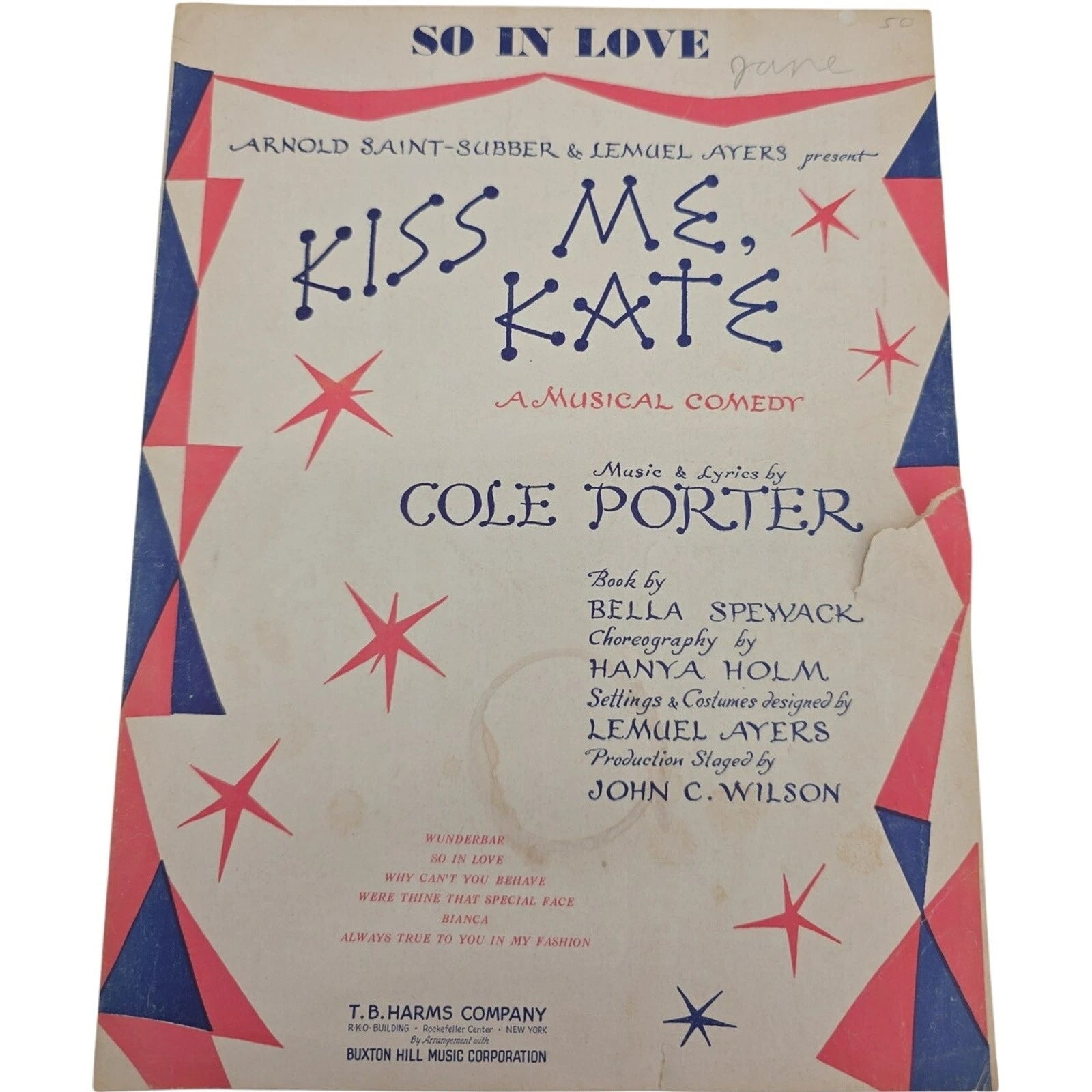 Kiss Me Kate A Musical Comedy by Cole Porter Vintage 1948 Sheet Music