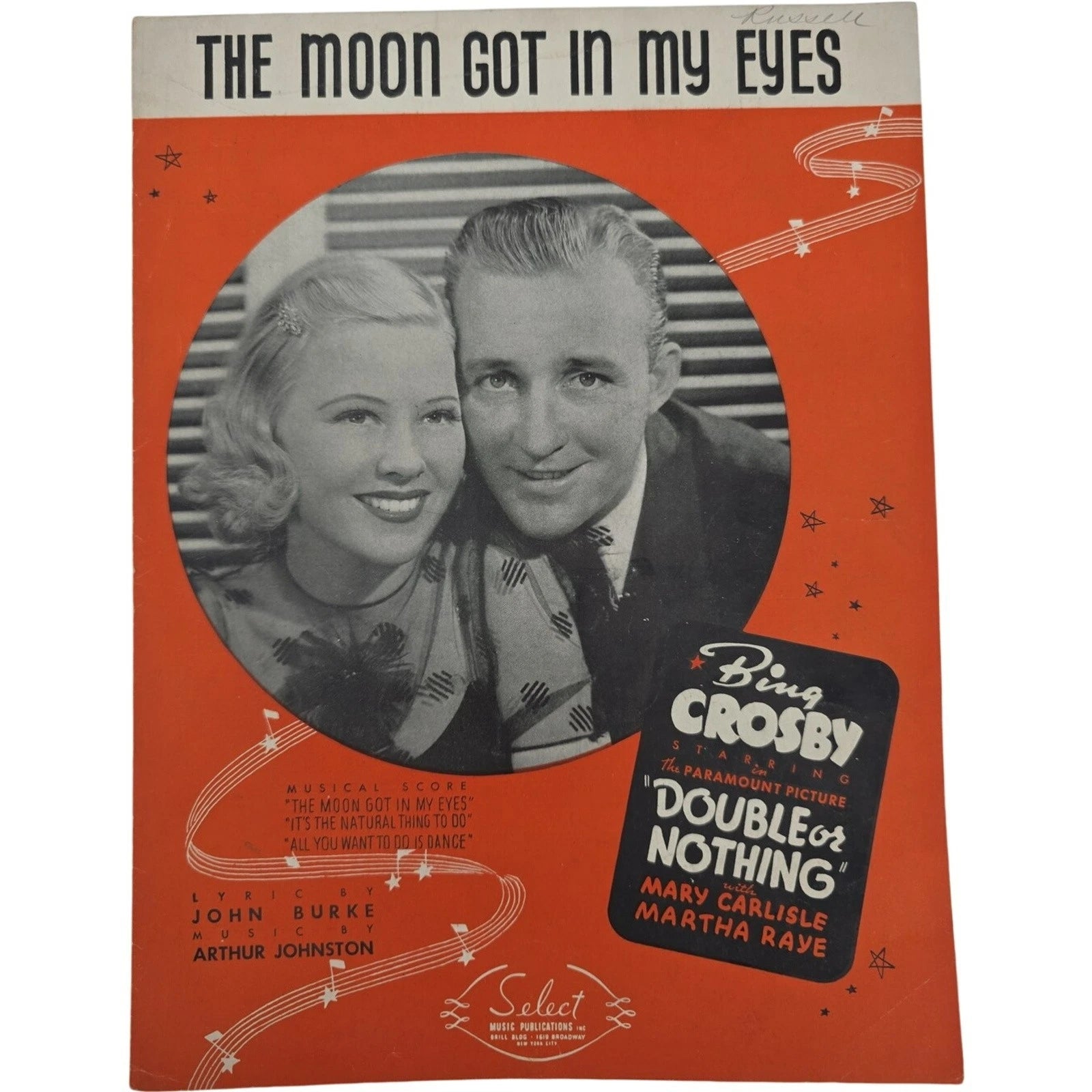 Vintage 1937 Sheet Music The Moon Got In My Eyes BING CROSBY