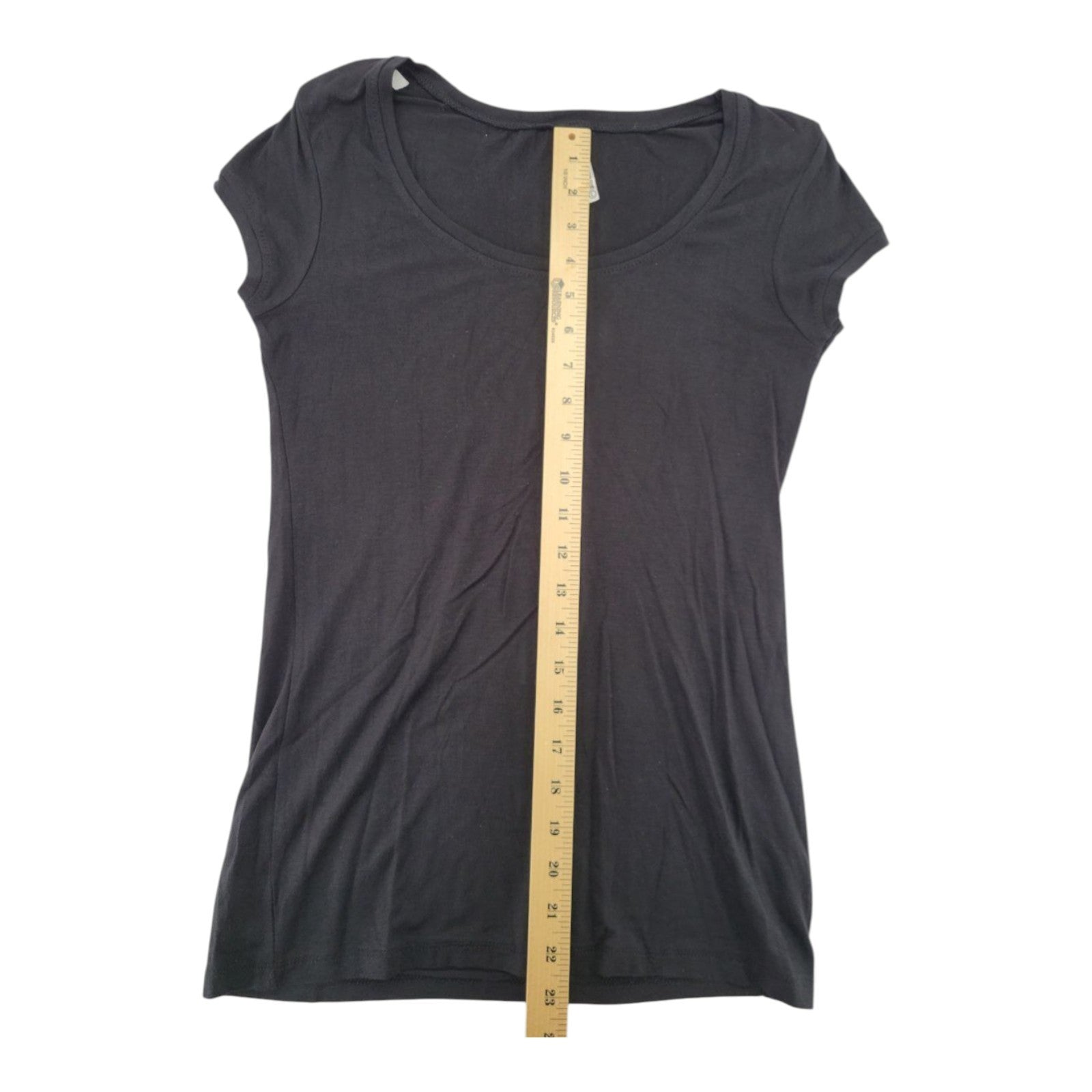 Splash Women's Black Stretch Scoop Neck Tee T-Shirt Fitted Short Sleeve L