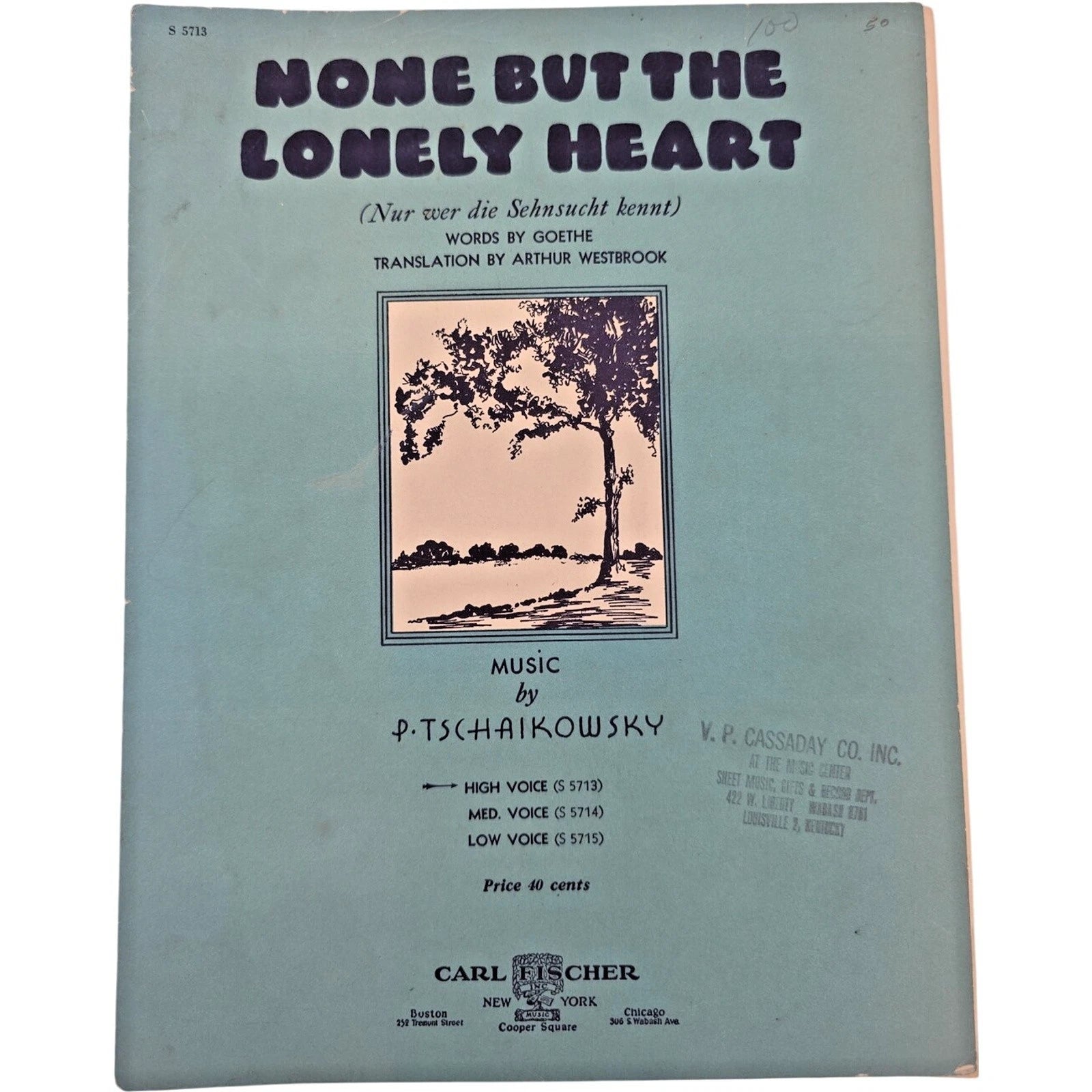 Vintage 1940 None But the Lonely Heart Sheet Music Carl Fischer Publication