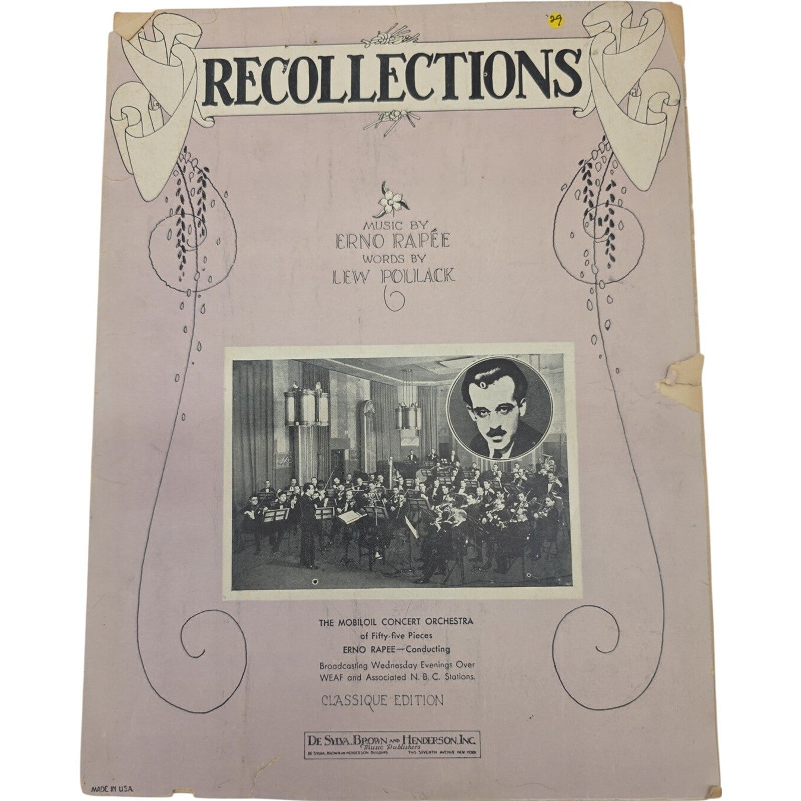 1929 Sheet Music Recollections by Erno Rapee Lew Pollack Vintage Classique