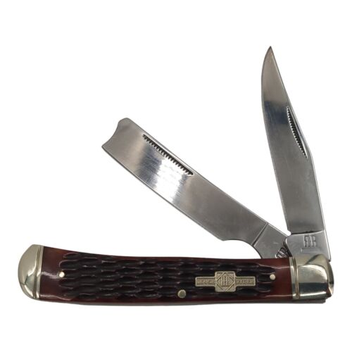 Rough Ryder Razor Trapper Pocket Knife Stainless Steel Blades Cow Bone Handle