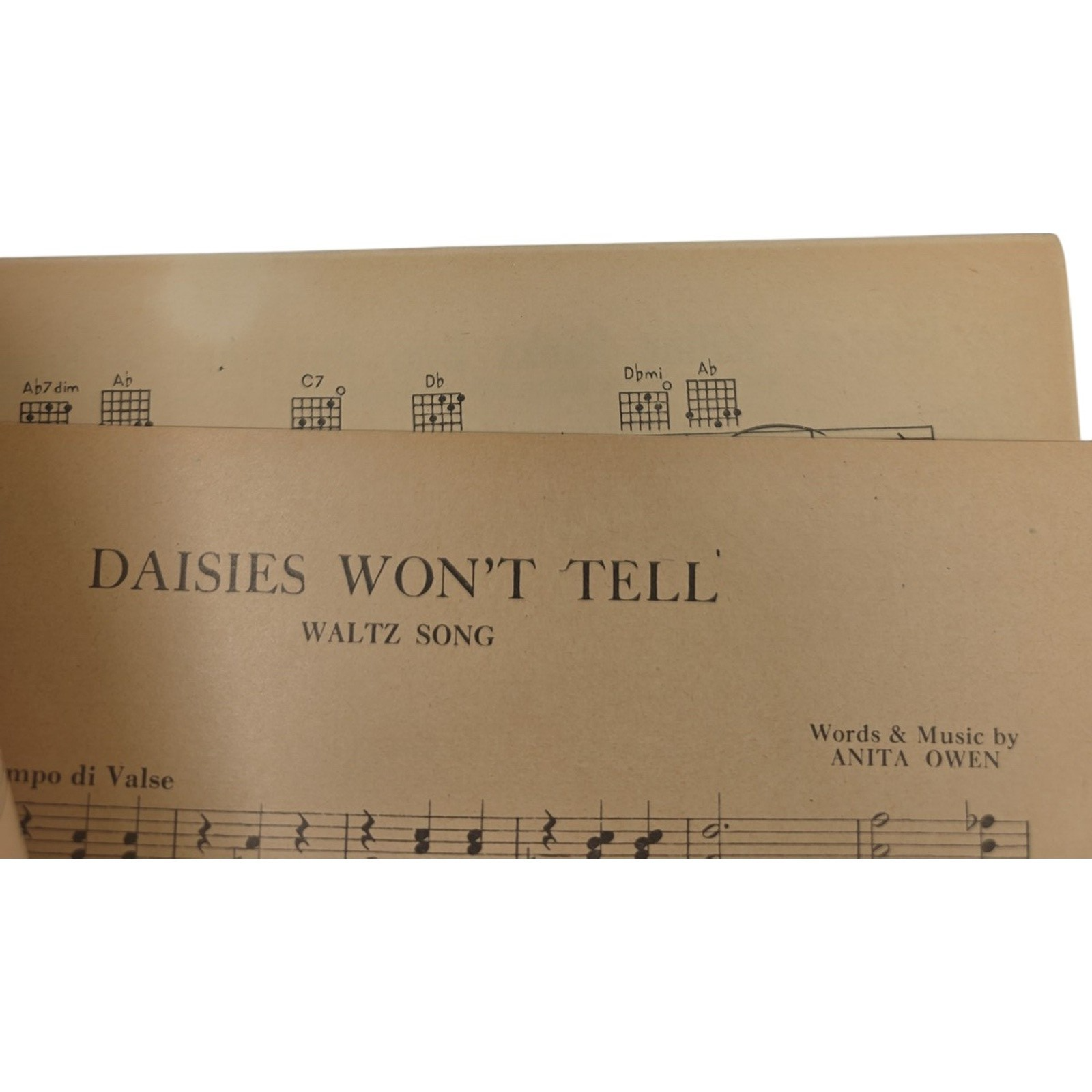 Daisies Won’t Tell 1940 Vintage Sheet Music by Anita Owen Hawaiian Guitar Solo