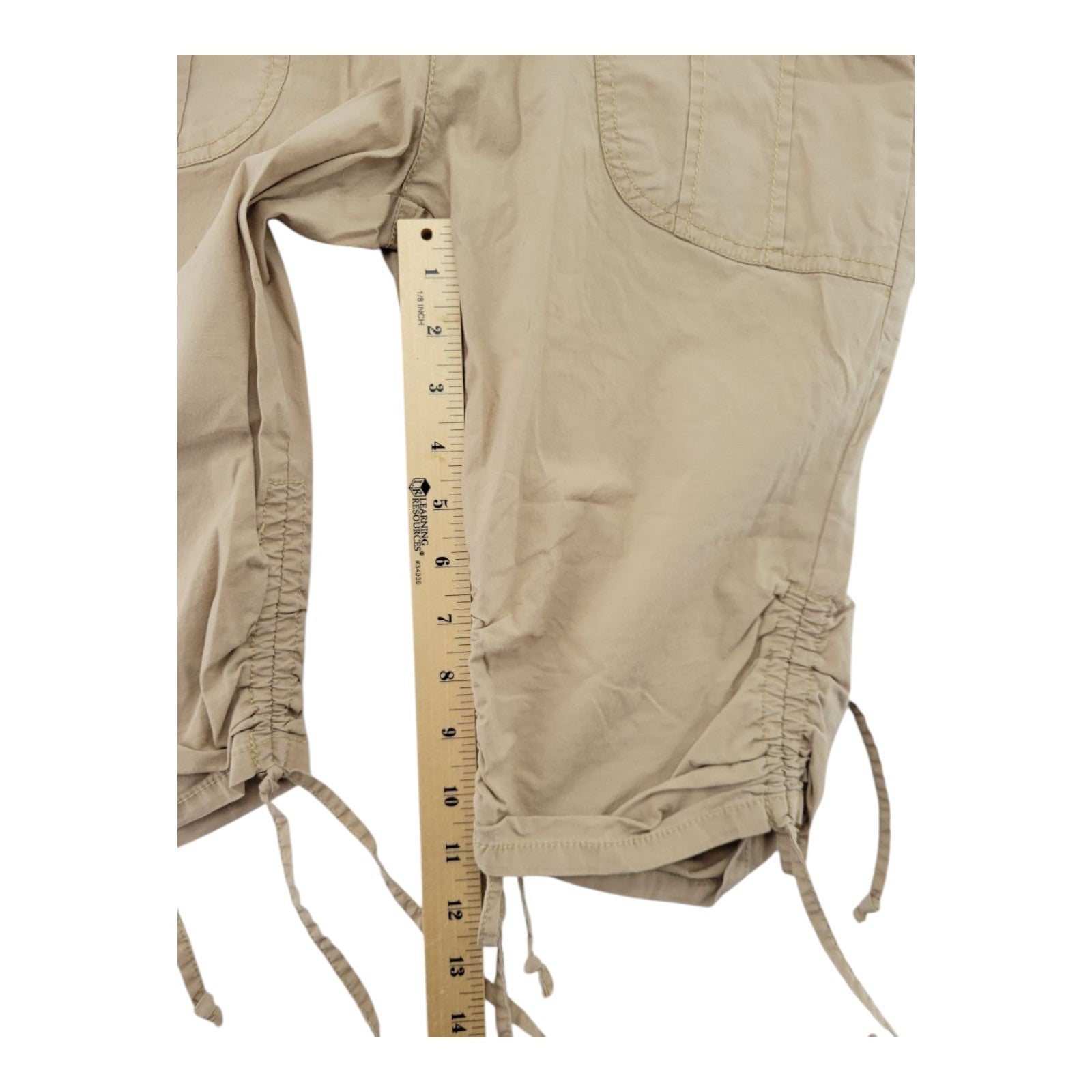 Personal Identity Women's Khaki Capri Pants 5 Cargo Stretch Drawstring