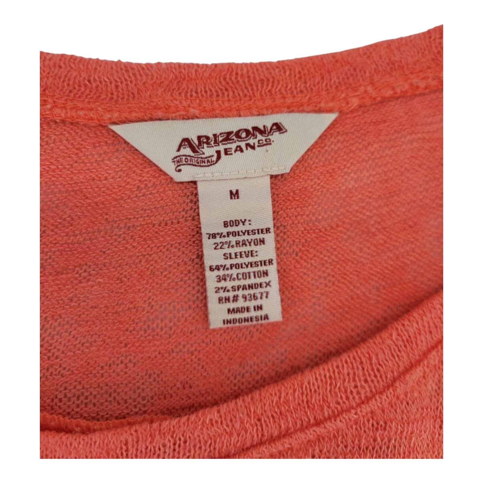 Arizona Jean Co. Sweater Top Coral Loose Knit 3/4 Sleeve Semi Sheer Size M