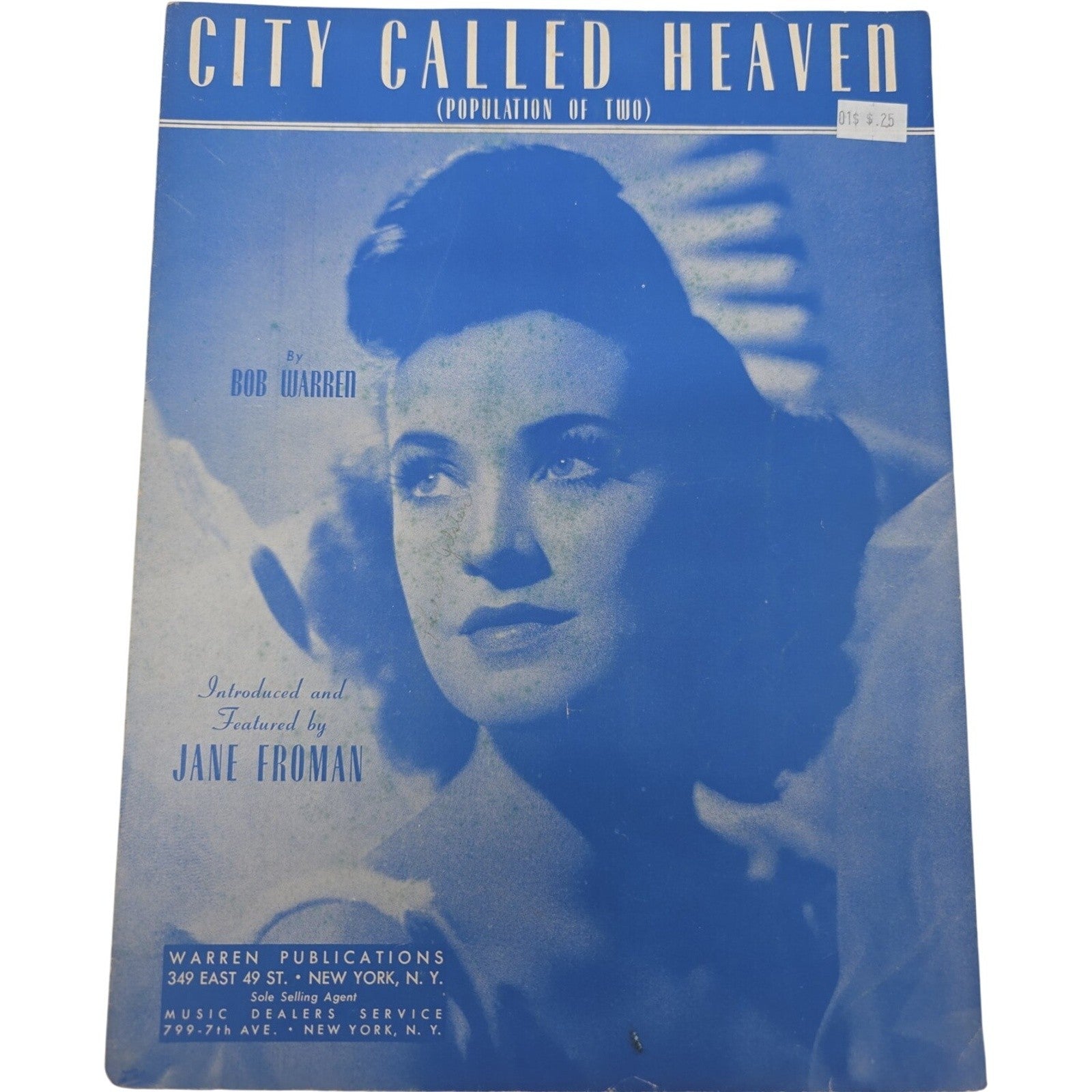 1941 Sheet Music City Called Heaven Population of Two Guitar Piano Jane Froman