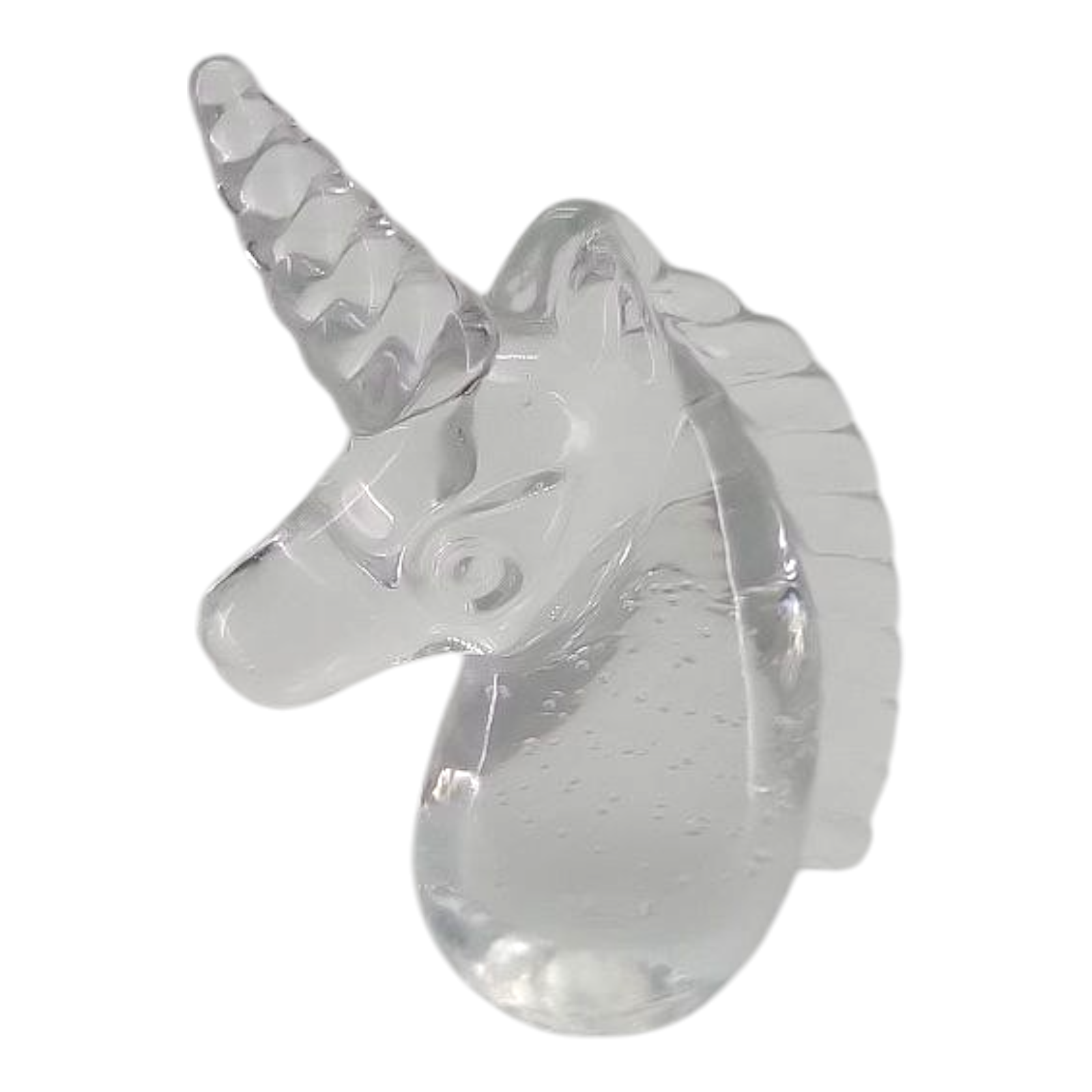 Vintage Clear Art Glass Unicorn Figurine Paper Weight Controlled Bubbles