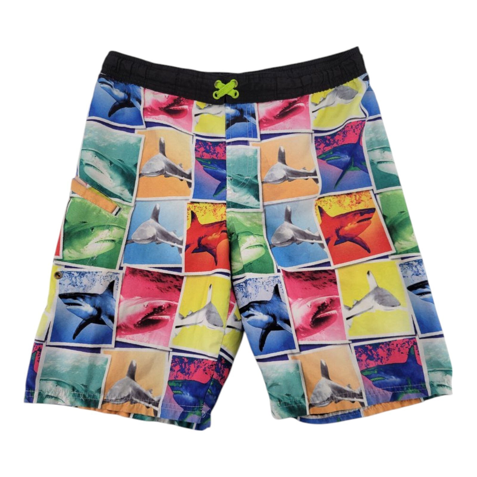 Wonder Nation Swim Trunks Boys Multicolor Shark Print Board Shorts Size XL 14-16