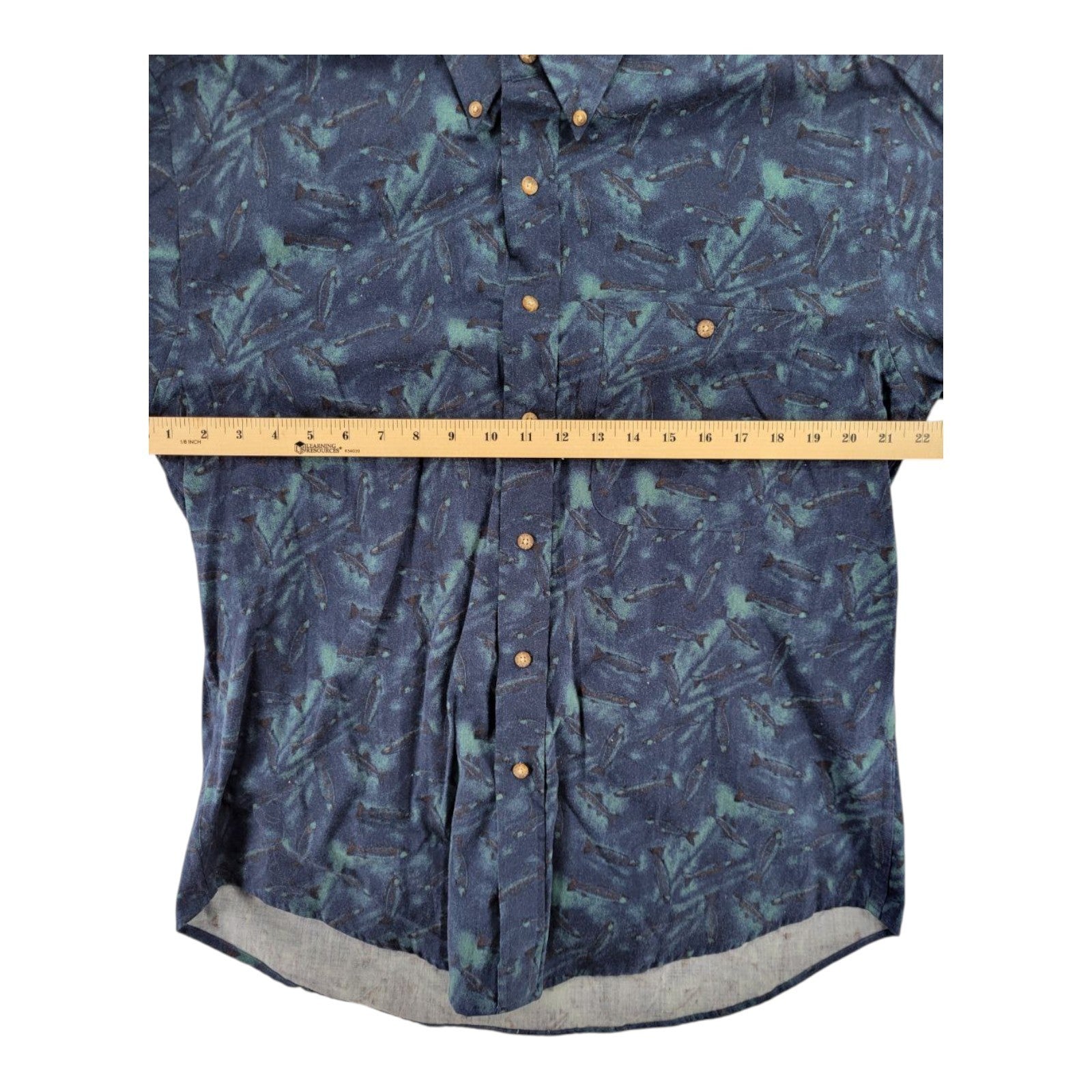 Bill Blass Blue Abstract Fish Print Button-Up Shirt Long Sleeve Men's Size M