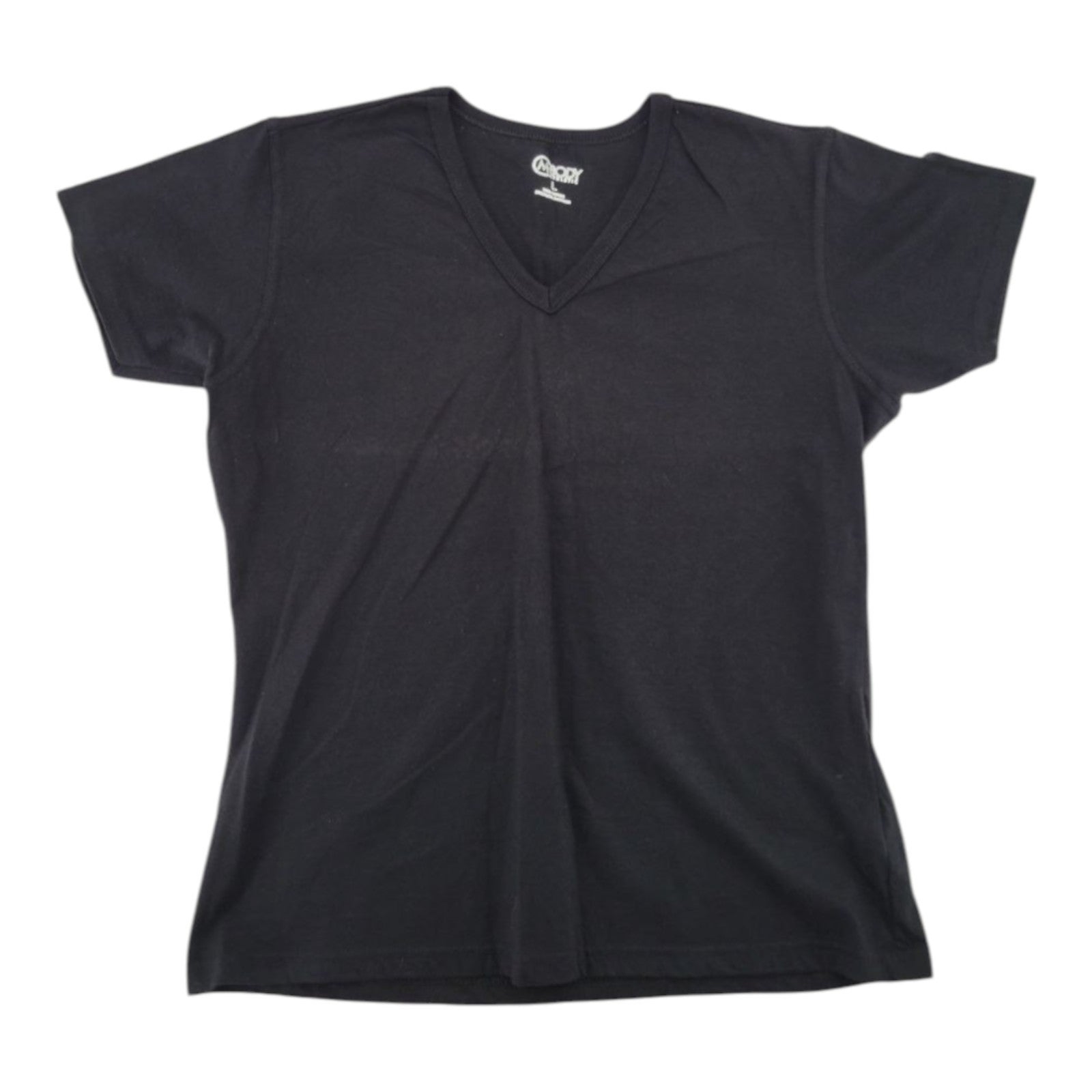 Mbody Athletic Women's Black V-Neck T-Shirt 100% Cotton Made in El Salvador L