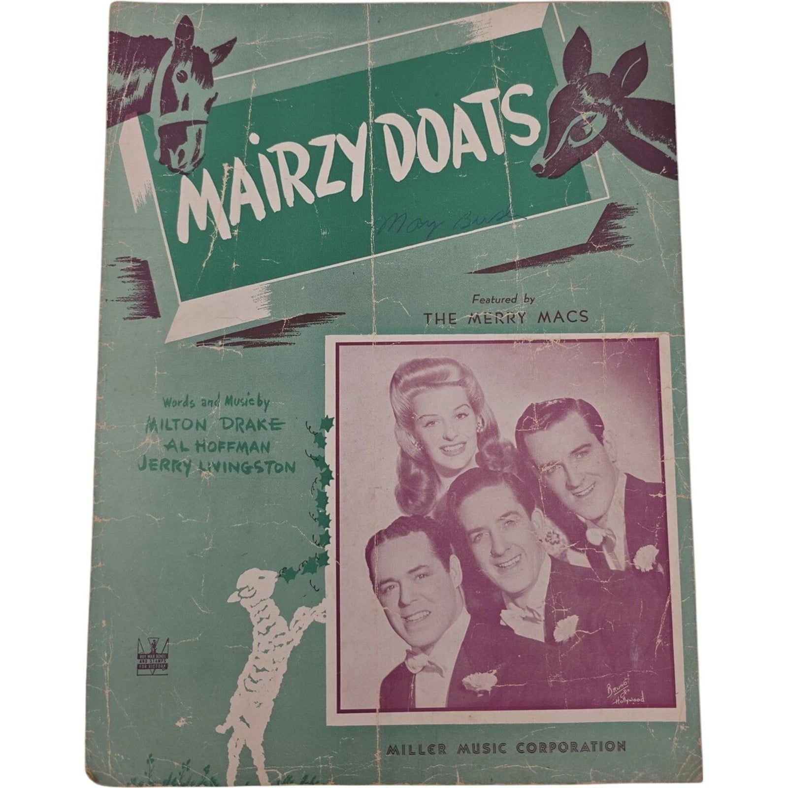 Mairzy Doats 1943 Sheet Music by Milton Drake Al Hoffman The Merry Macs