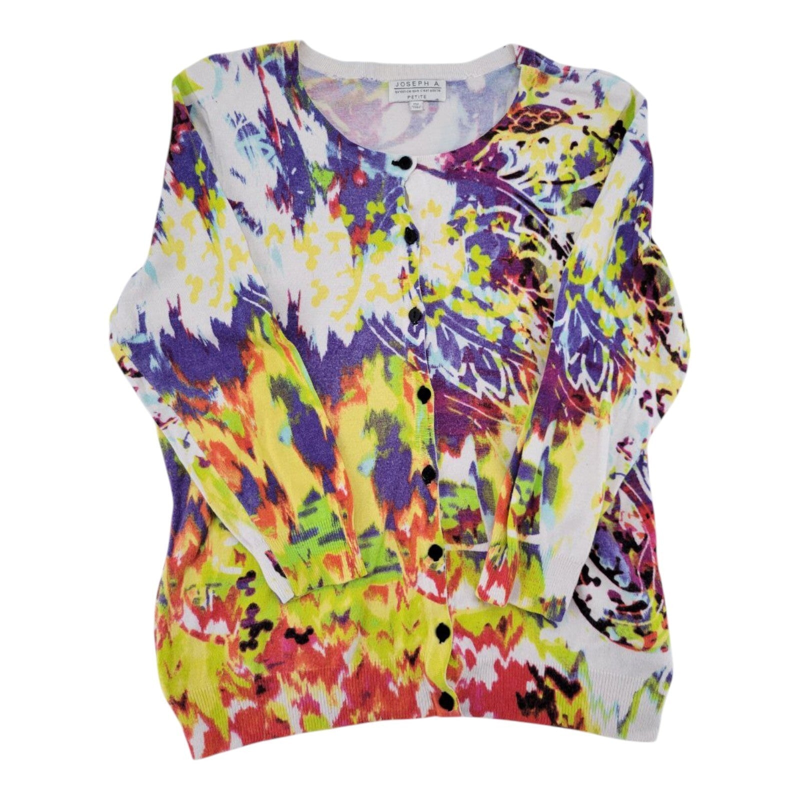 Joseph A Petite Multicolor Abstract Print Button Front Cardigan Sweater Size PM