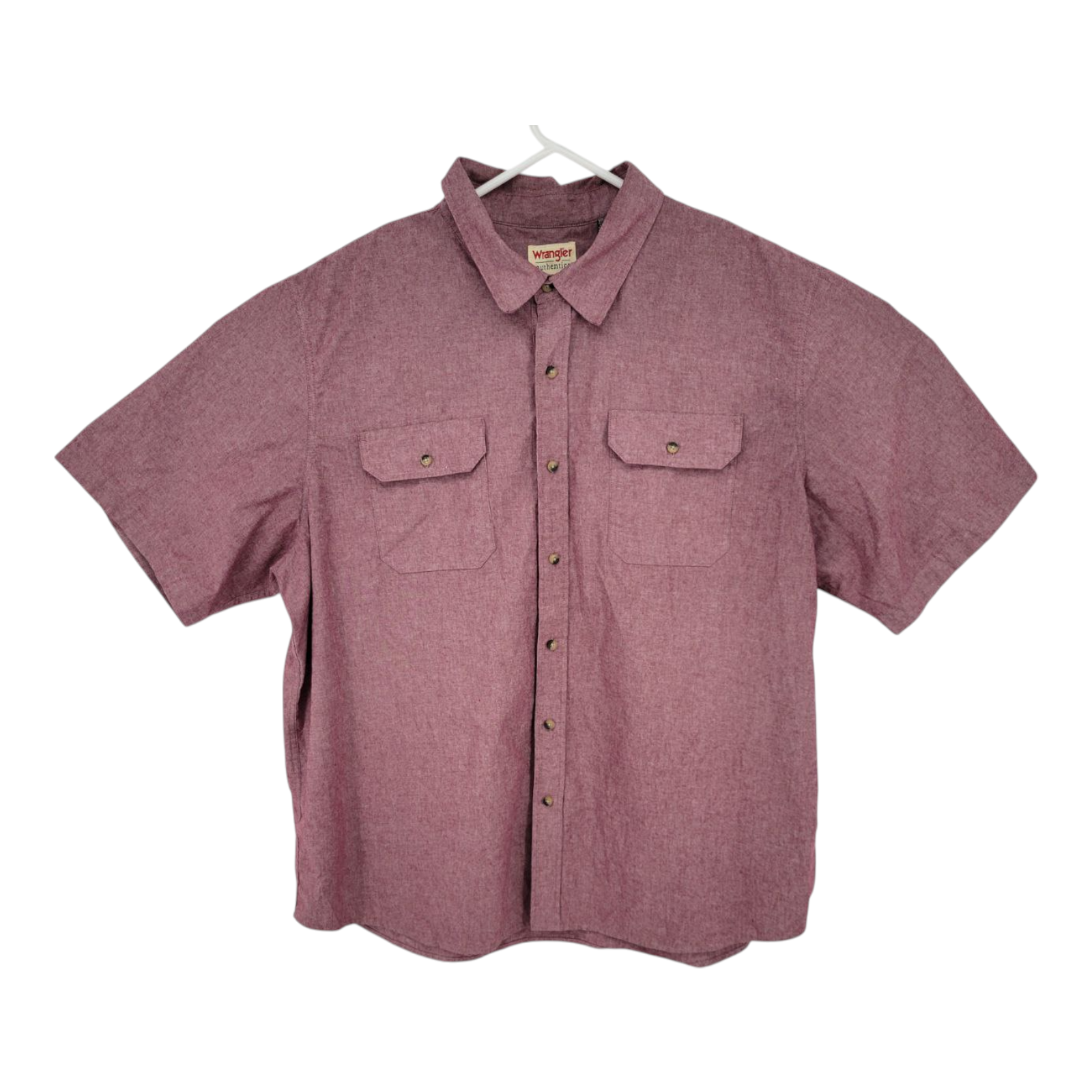 Wrangler Authentics Mens Short Sleeve Button Up Shirt Red Chambray 3XL