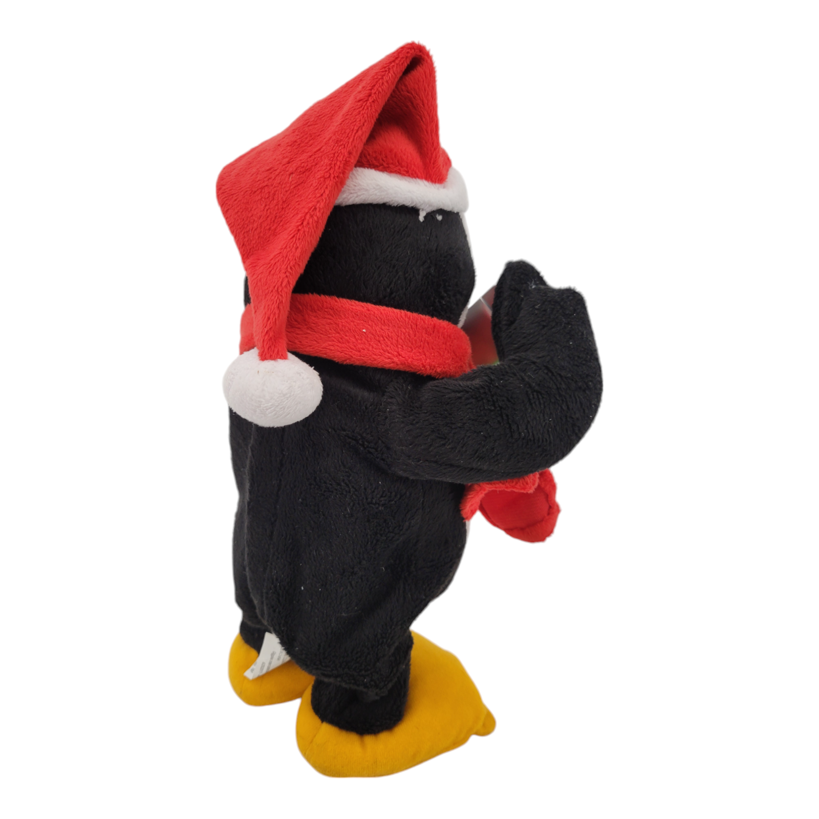 Animated Christmas Penguin Plush Santa Hat Singing Toy with Flute Press Here