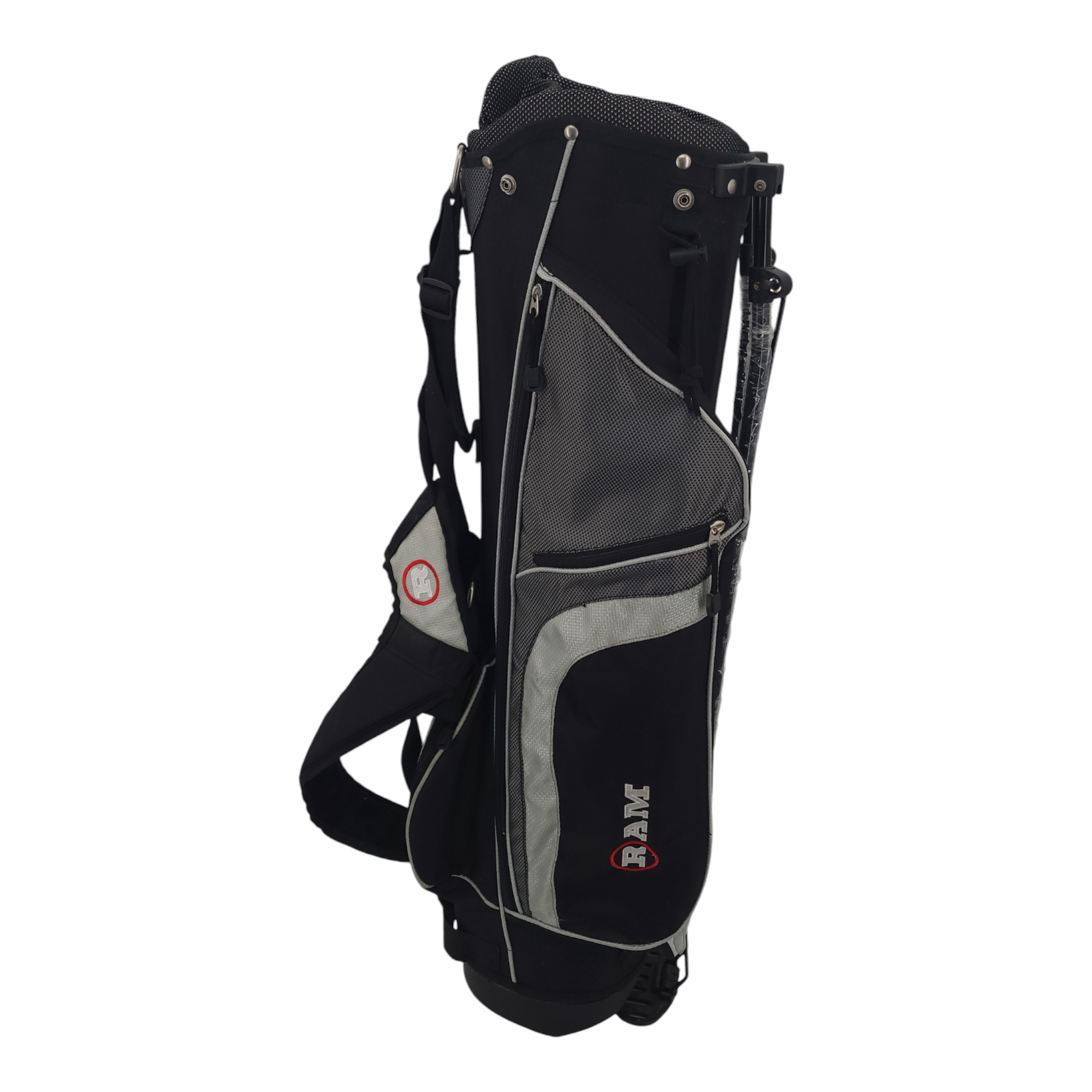 RAM Golf Stand Bag Black Silver 7-Way Divider Lightweight Carry with Strap