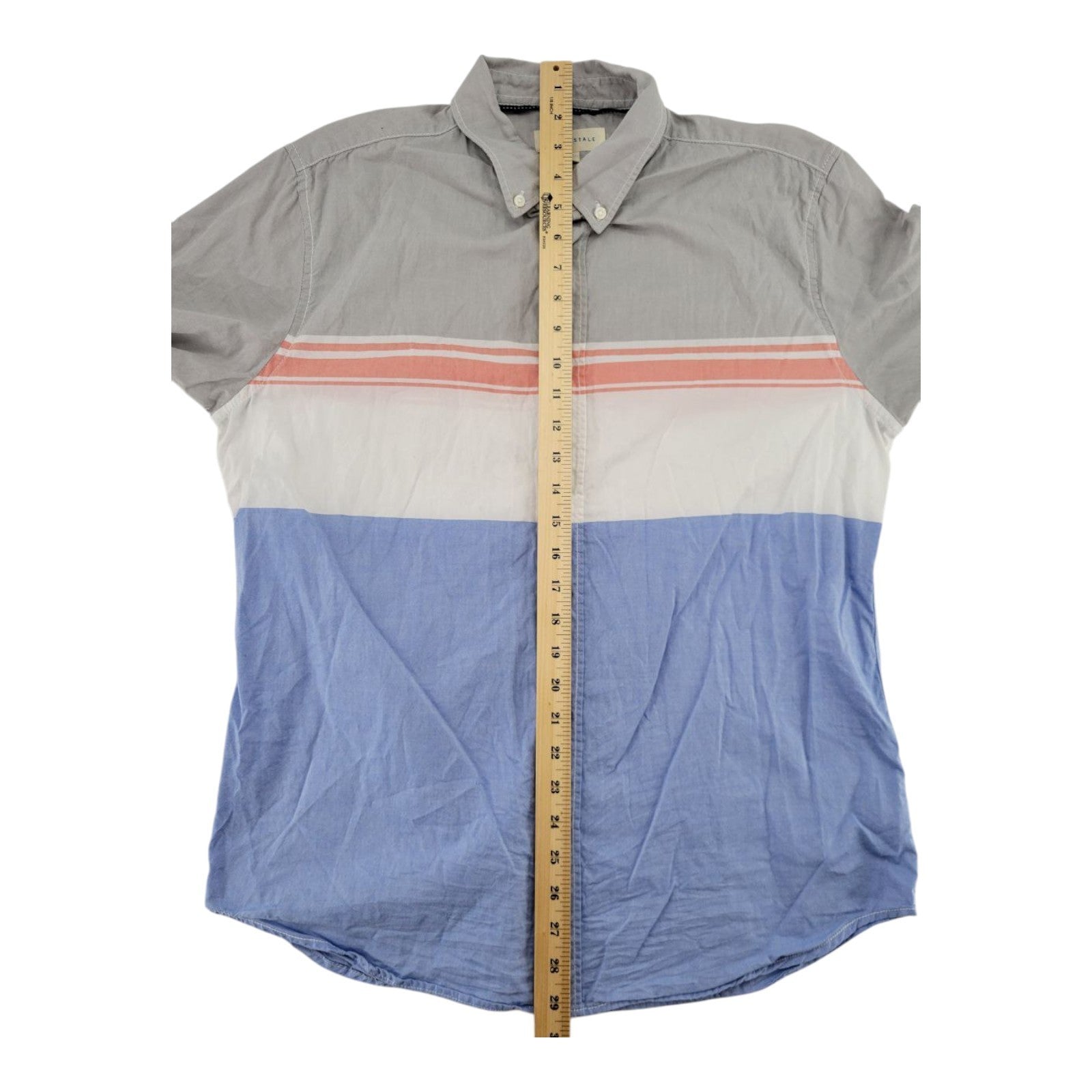 Aeropostale Men's Button Down Shirt M Gray Blue Striped Short Sleeve