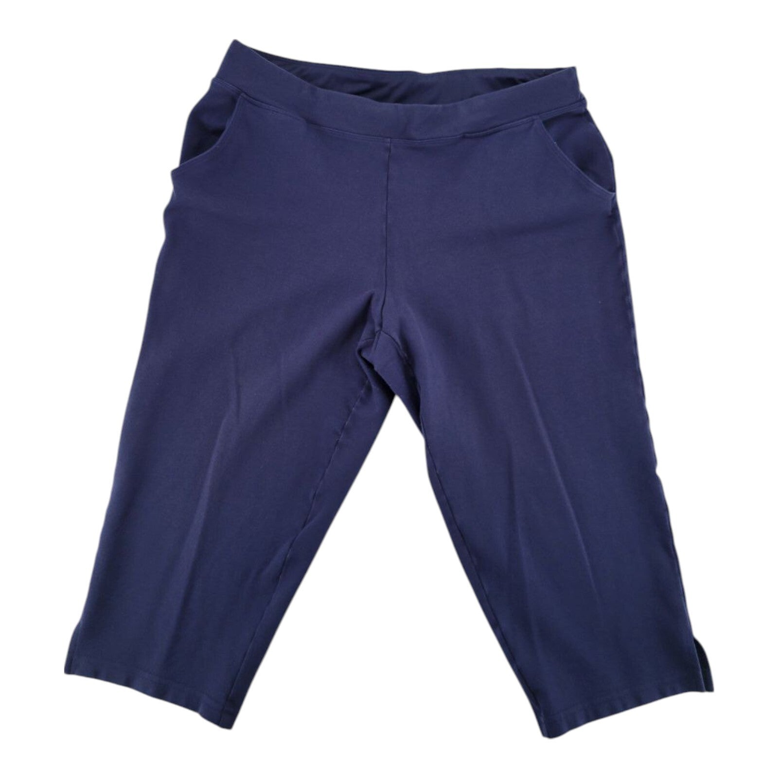 Belle Kim Gravel Womens Navy Stretch Pull On Knit Capri Pants Size 16