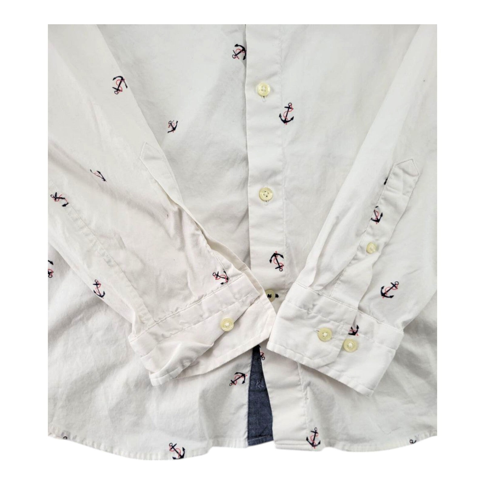Nautica Classic Fit Stretch Anchor Print Button Up Shirt White Size Large