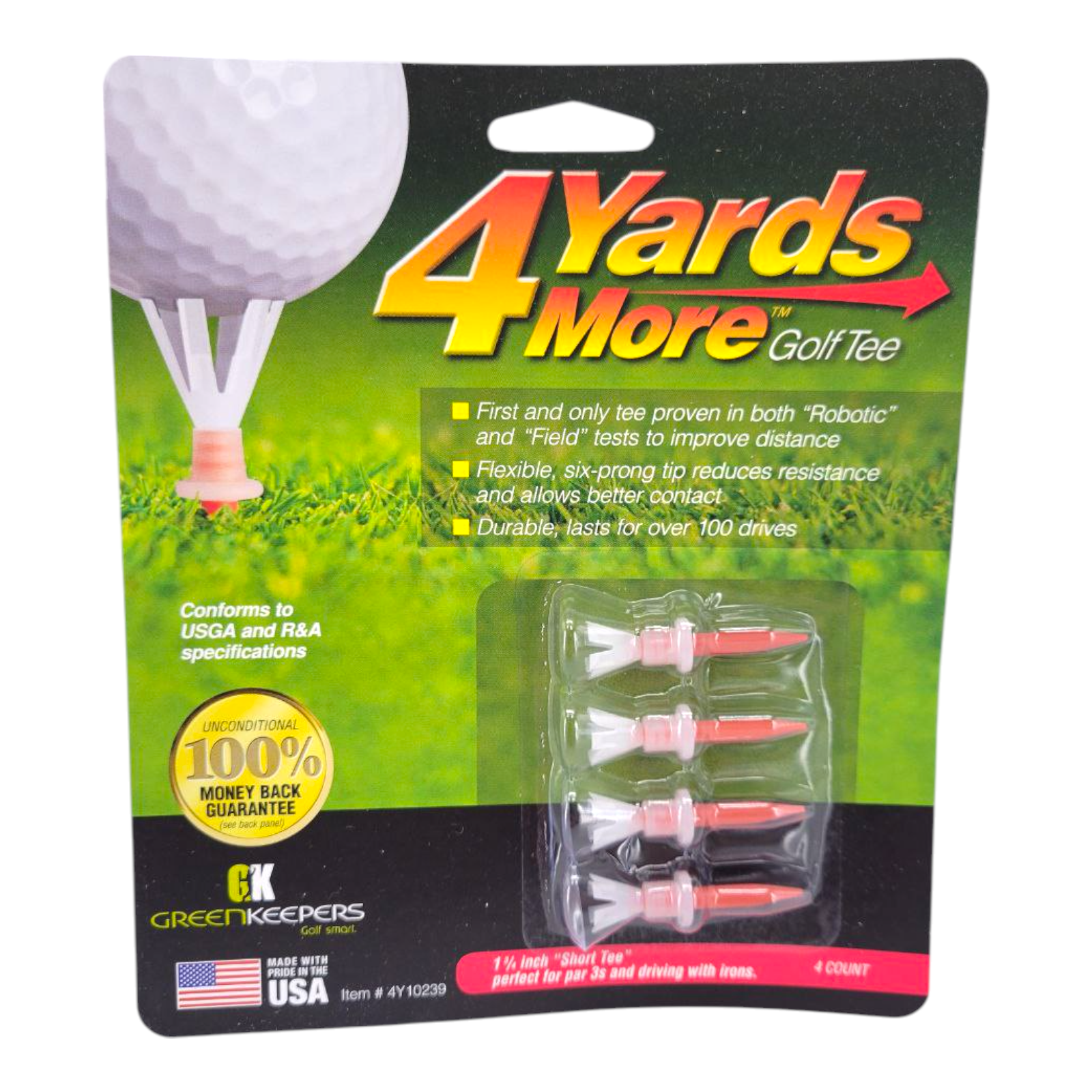 Green Keepers 4 Yards More Golf Tee Short Tee 1 3/4" 4 Pack Red