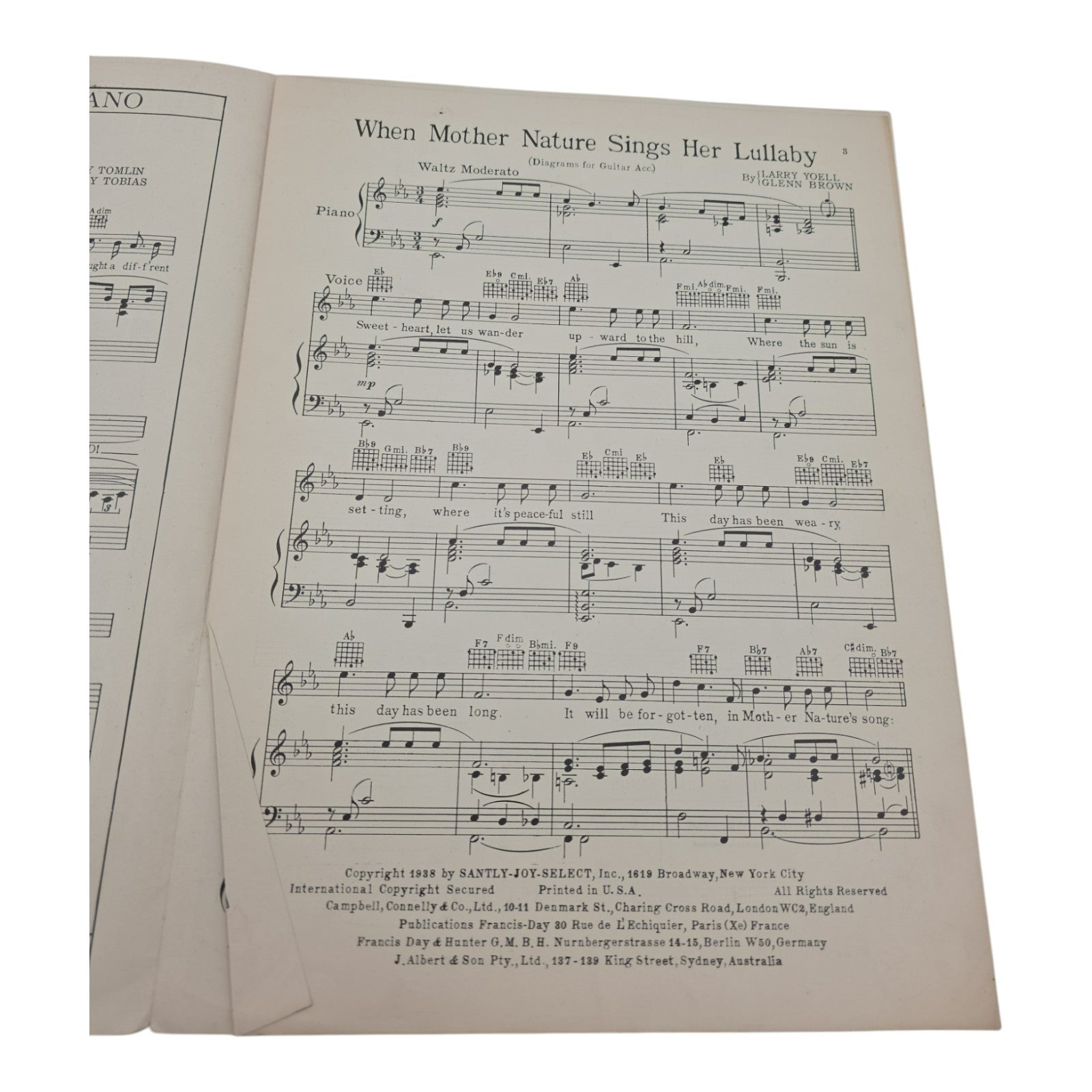 When Mother Nature Sings Her Lullaby Larry Yoell and Glenn Brown 1938