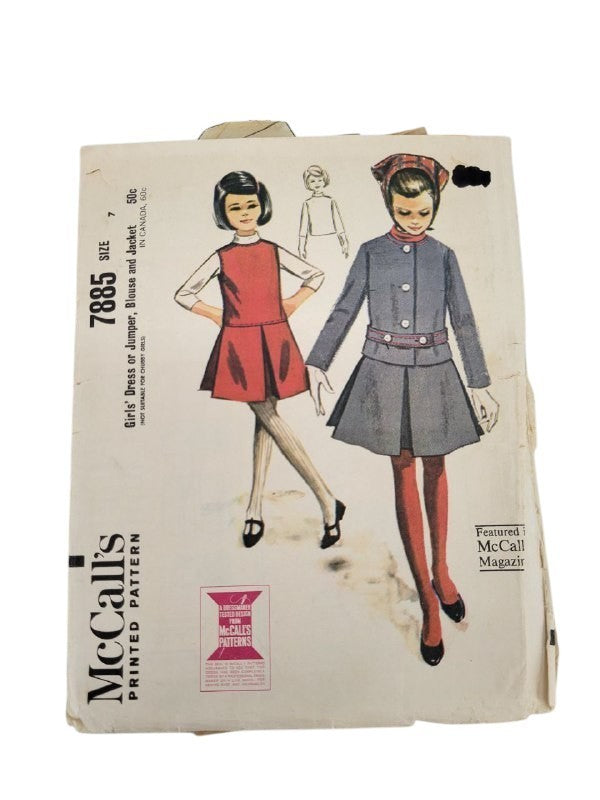McCall's 7885 Girls' Dress Jumper Blouse Jacket Pattern Size 7