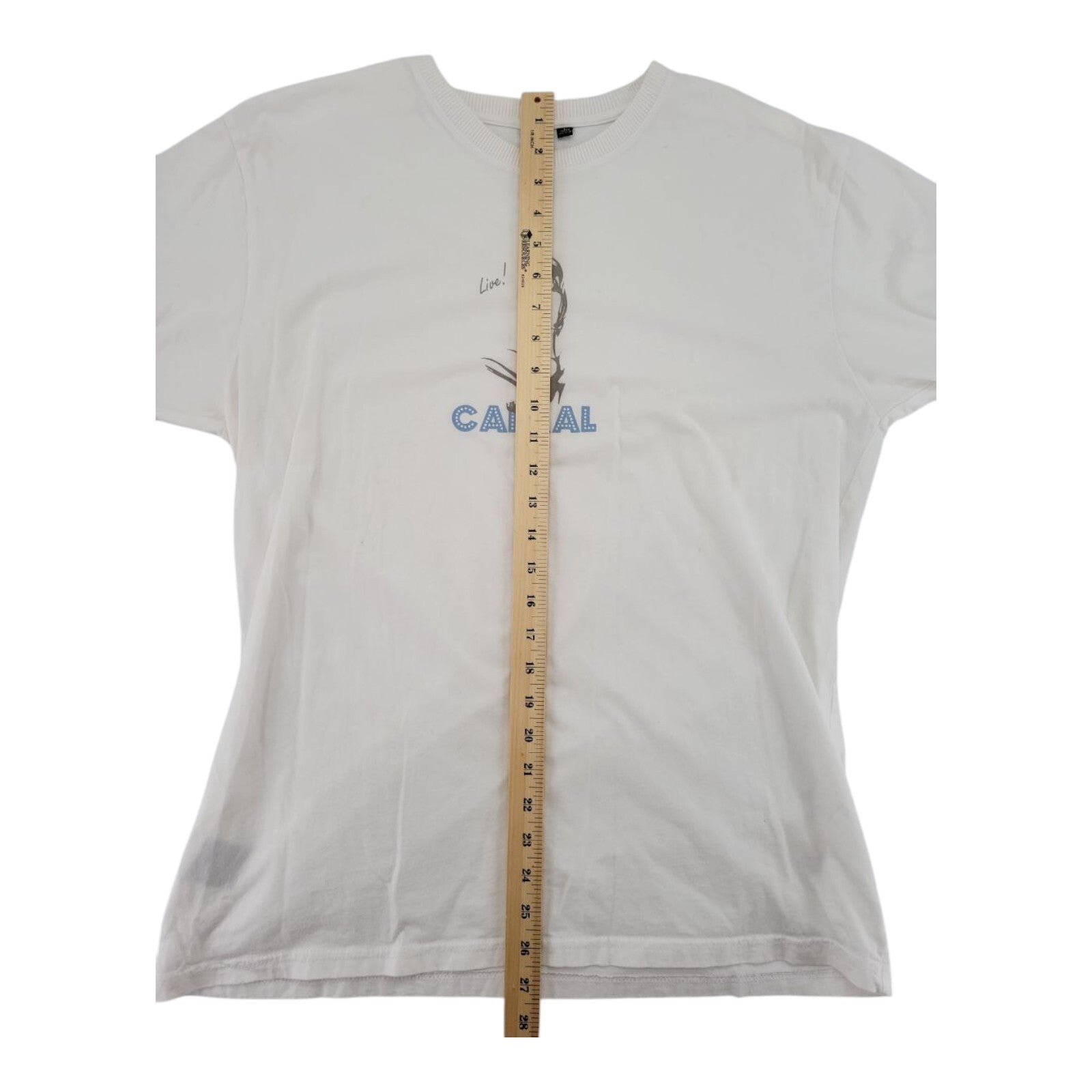 Cabral White Graphic T-Shirt Pin Up Girl Live Print Size L