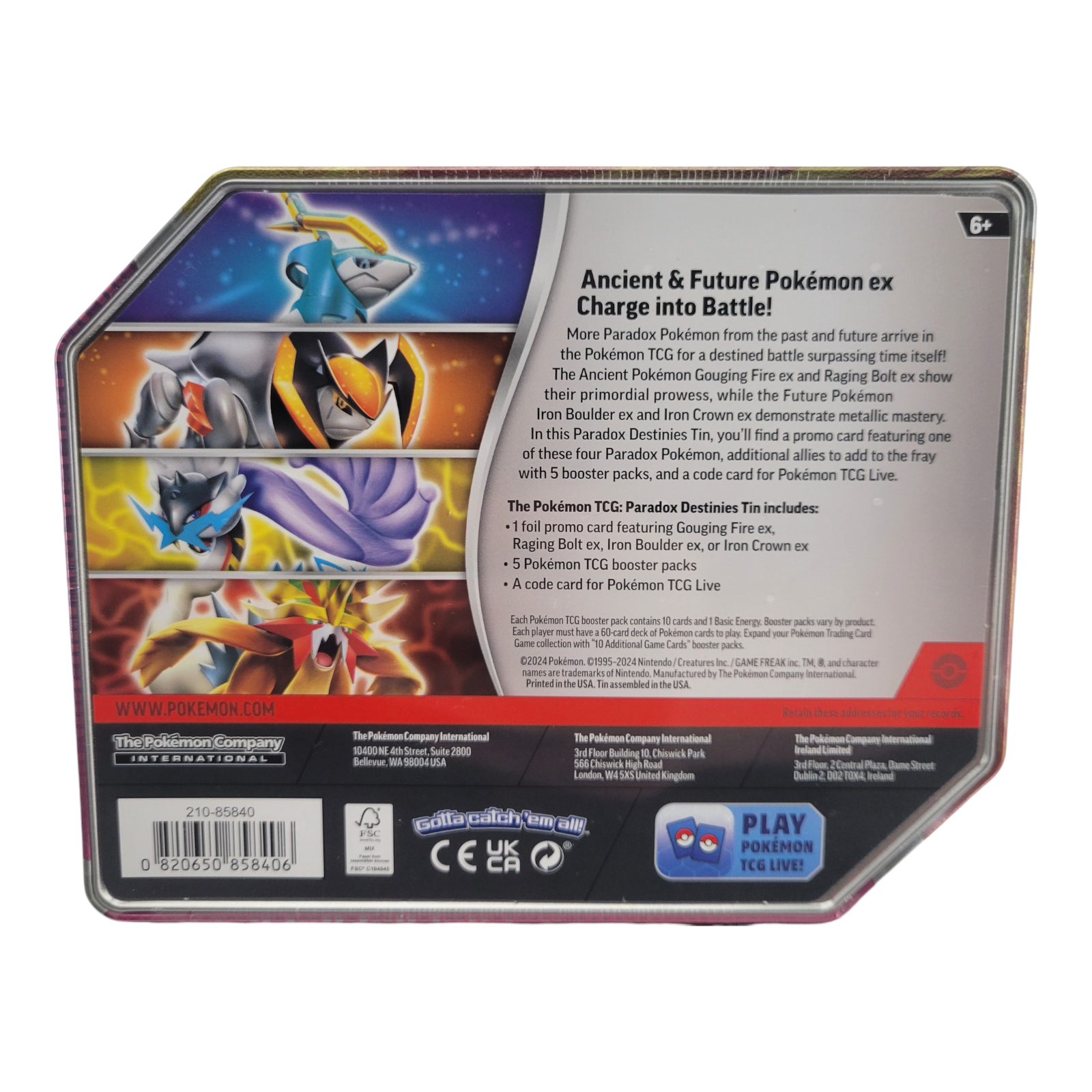 Pokemon TCG Paradox Destinies Tin One at Random