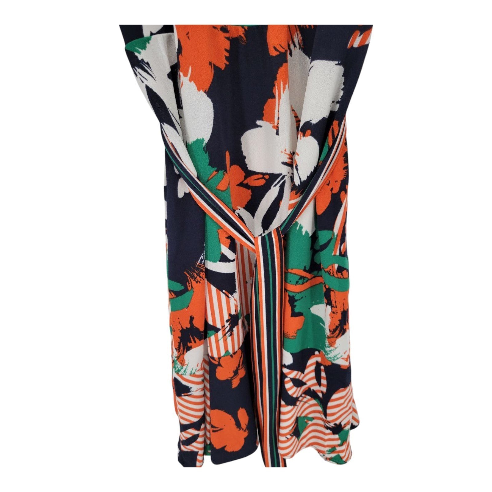 ECI New York Womens Wrap Dress Navy Orange Green Floral Stripe Stretch XL
