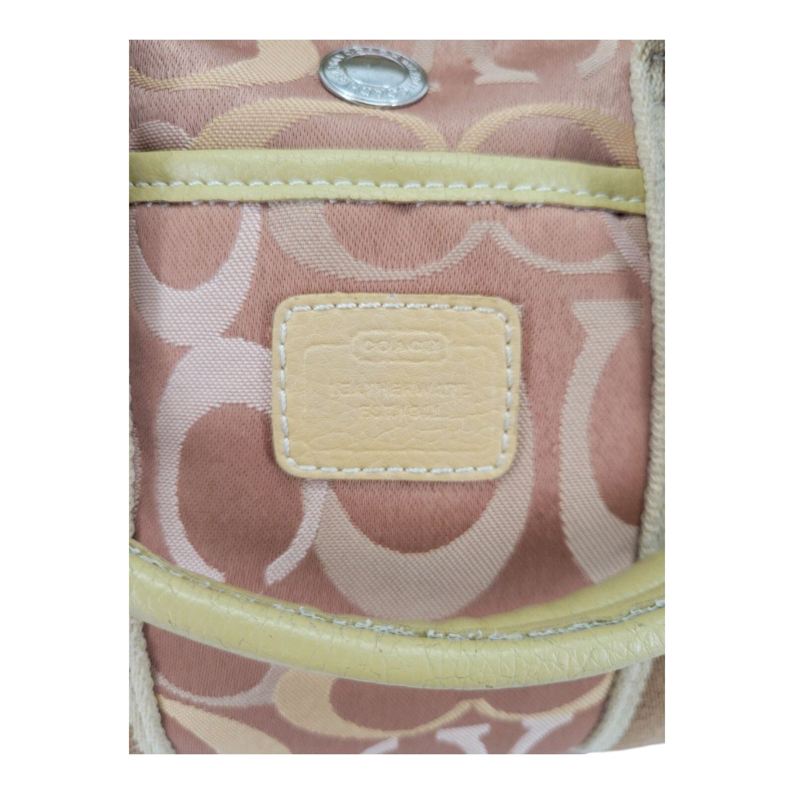 Coach Signature C Canvas Tote Bag Pink Tan Logo Print Zip Top G04M-6600