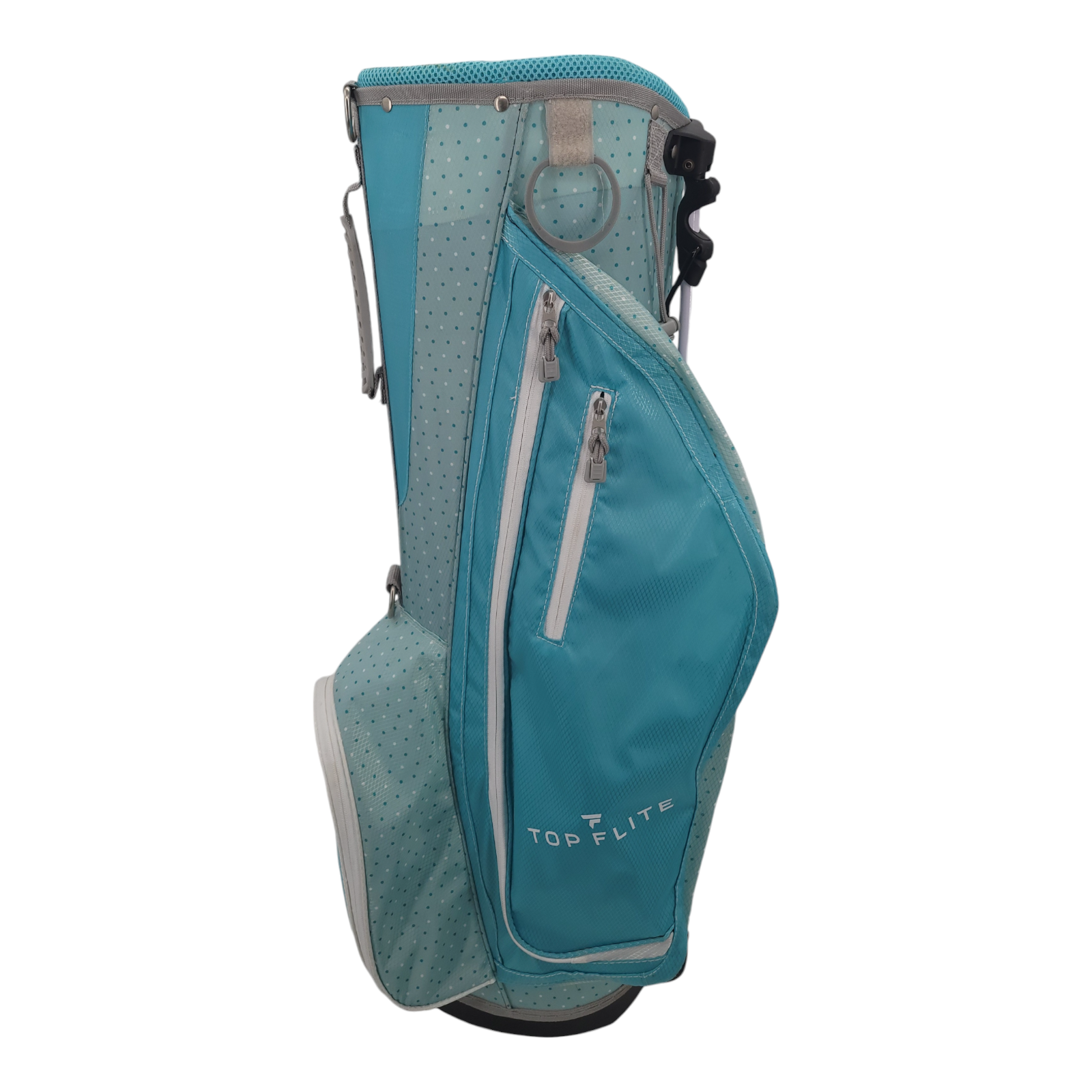 Top Flite Golf Cart Stand Bag Teal Blue Polka Dot 6-Way Divider Lightweight