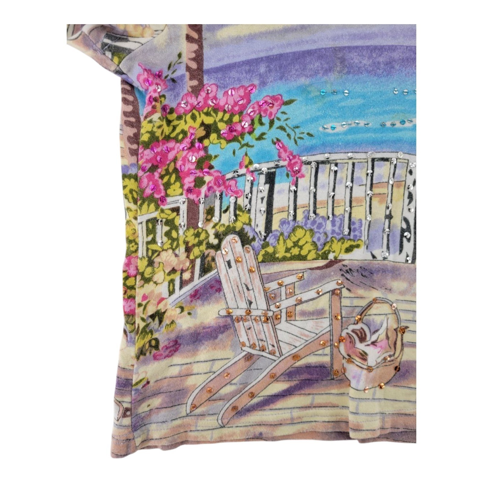 Take Two Clothing Co Beach Scene Embellished Crop Top PL Petite Large
