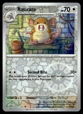 Pokemon 2023 Scarlet & Violet 151 Raticate Reverse Holo Uncommon #20 Near Mint