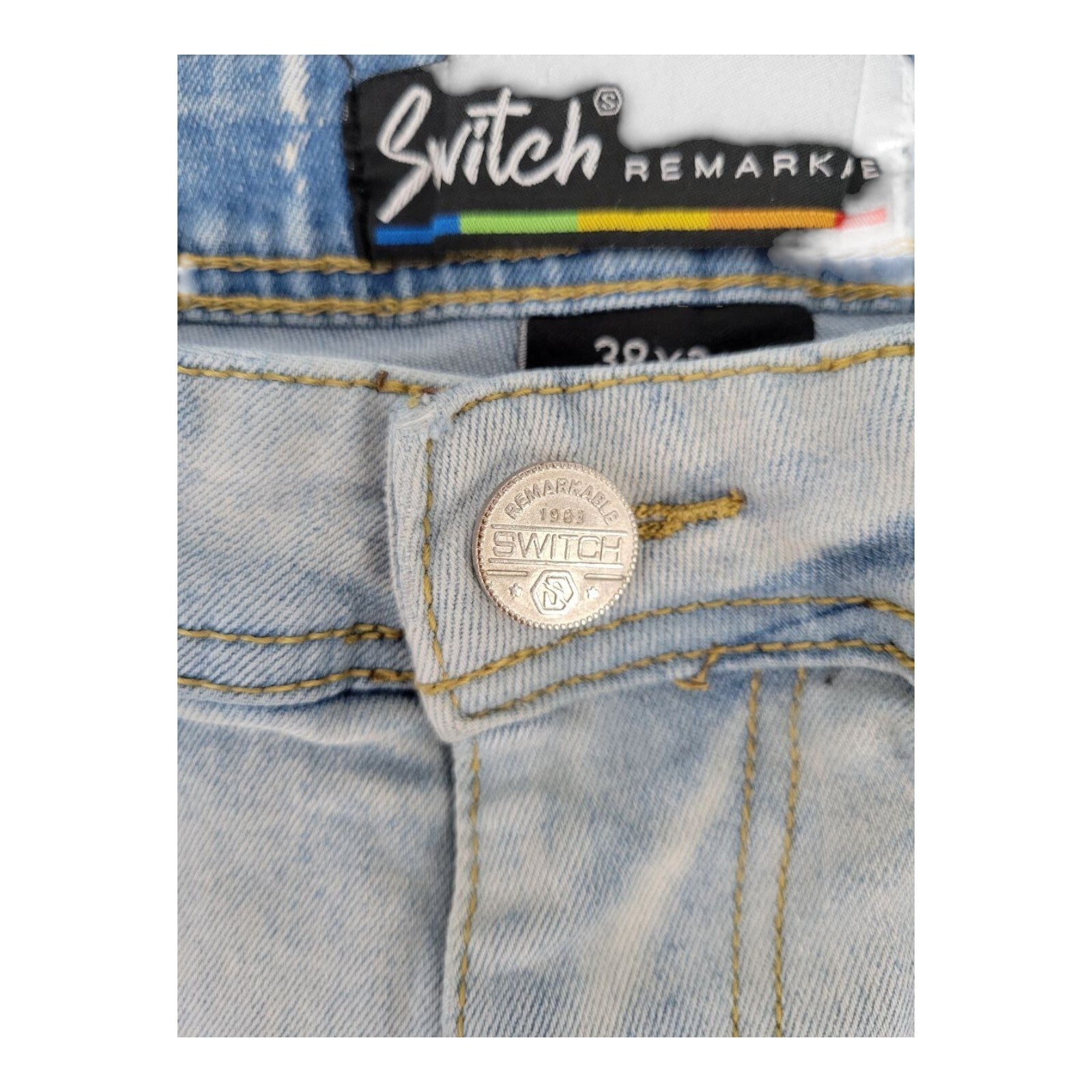 Switch Remarkable Moto Slim Taper Fit Jeans Streetwear Mens 38x32