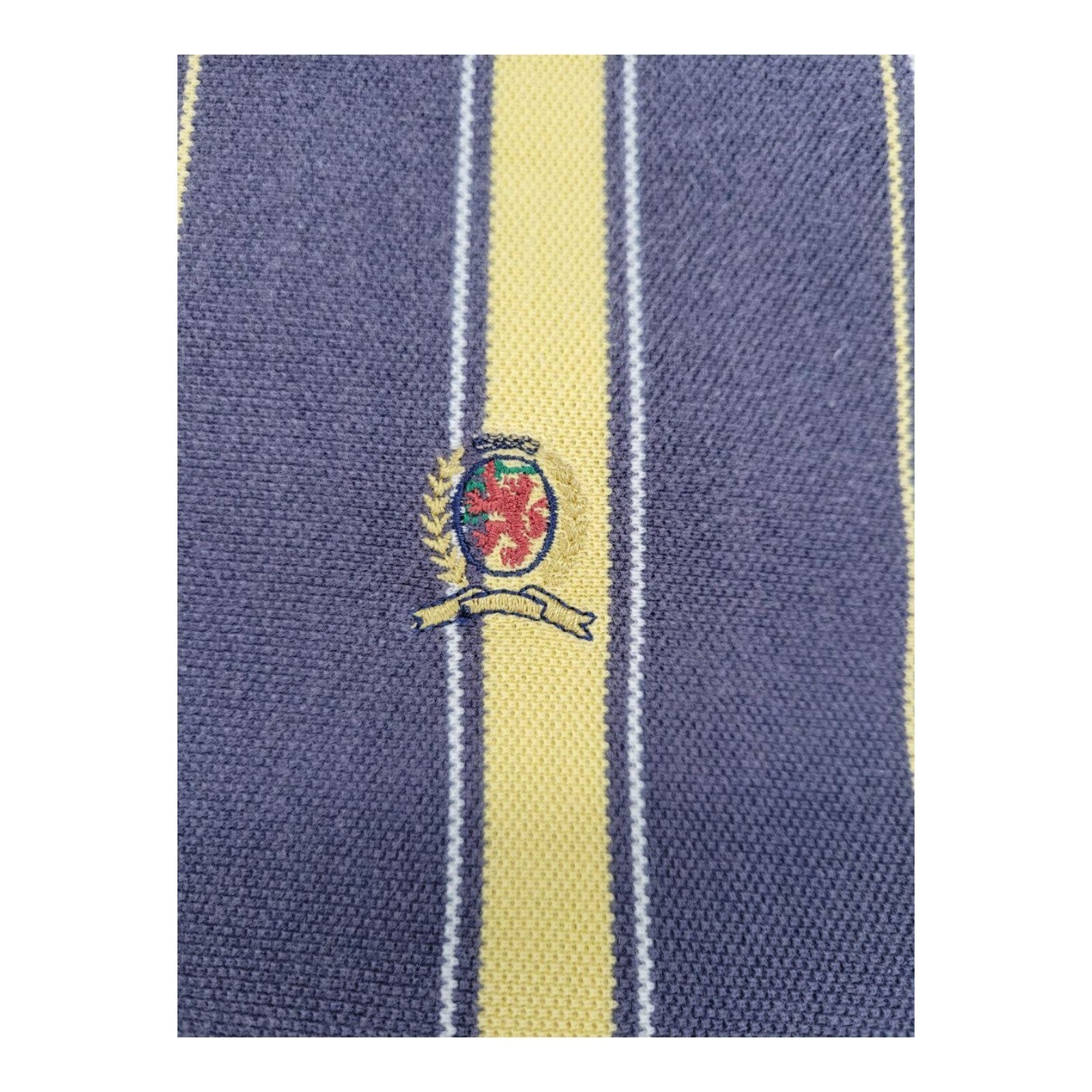 Tommy Hilfiger Polo Shirt Yellow Navy Vertical Stripe Crest Logo Mens Size XL