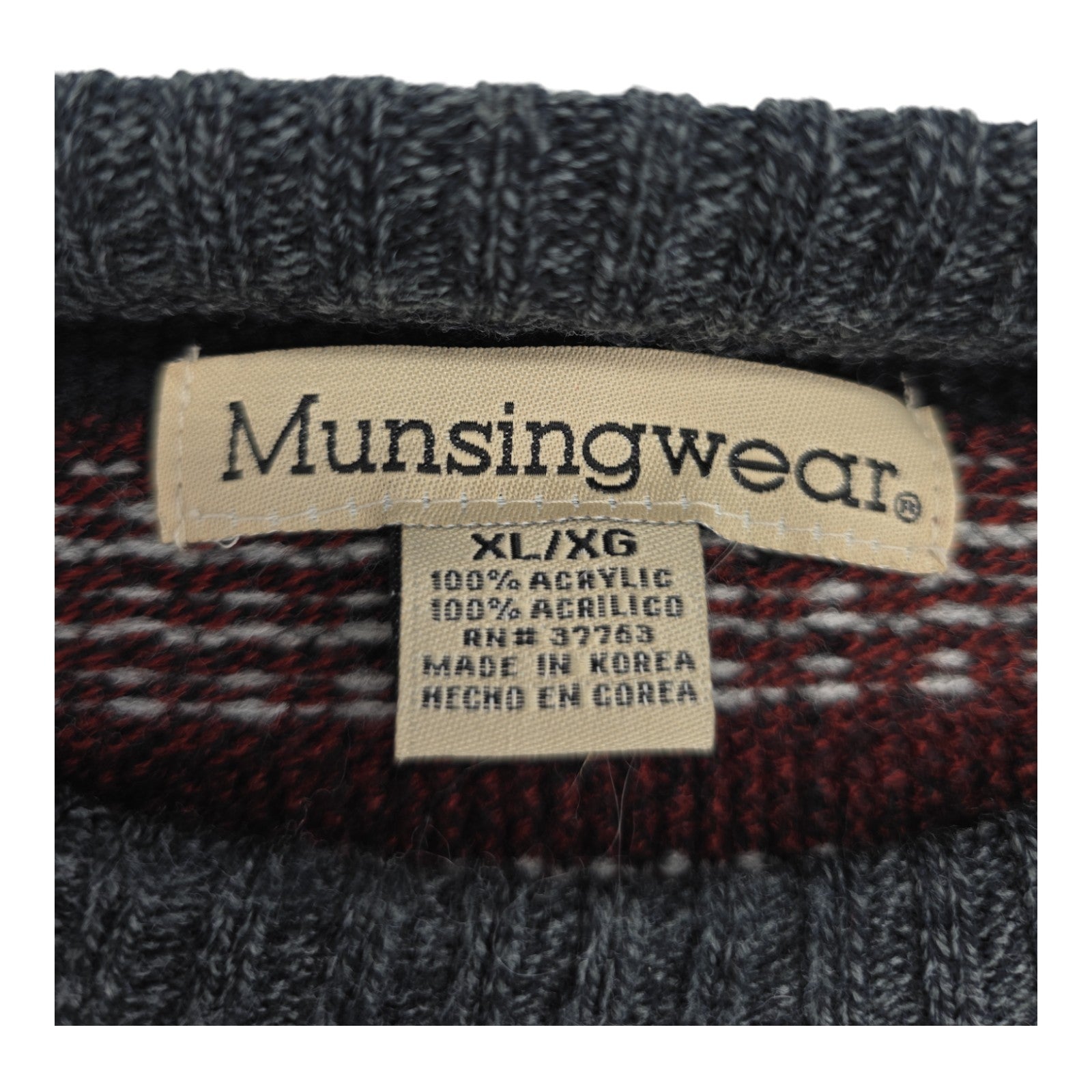 Vintage Sweater Munsingwear Mens Black Square Gray Knit Pullover Grandpa Size XL