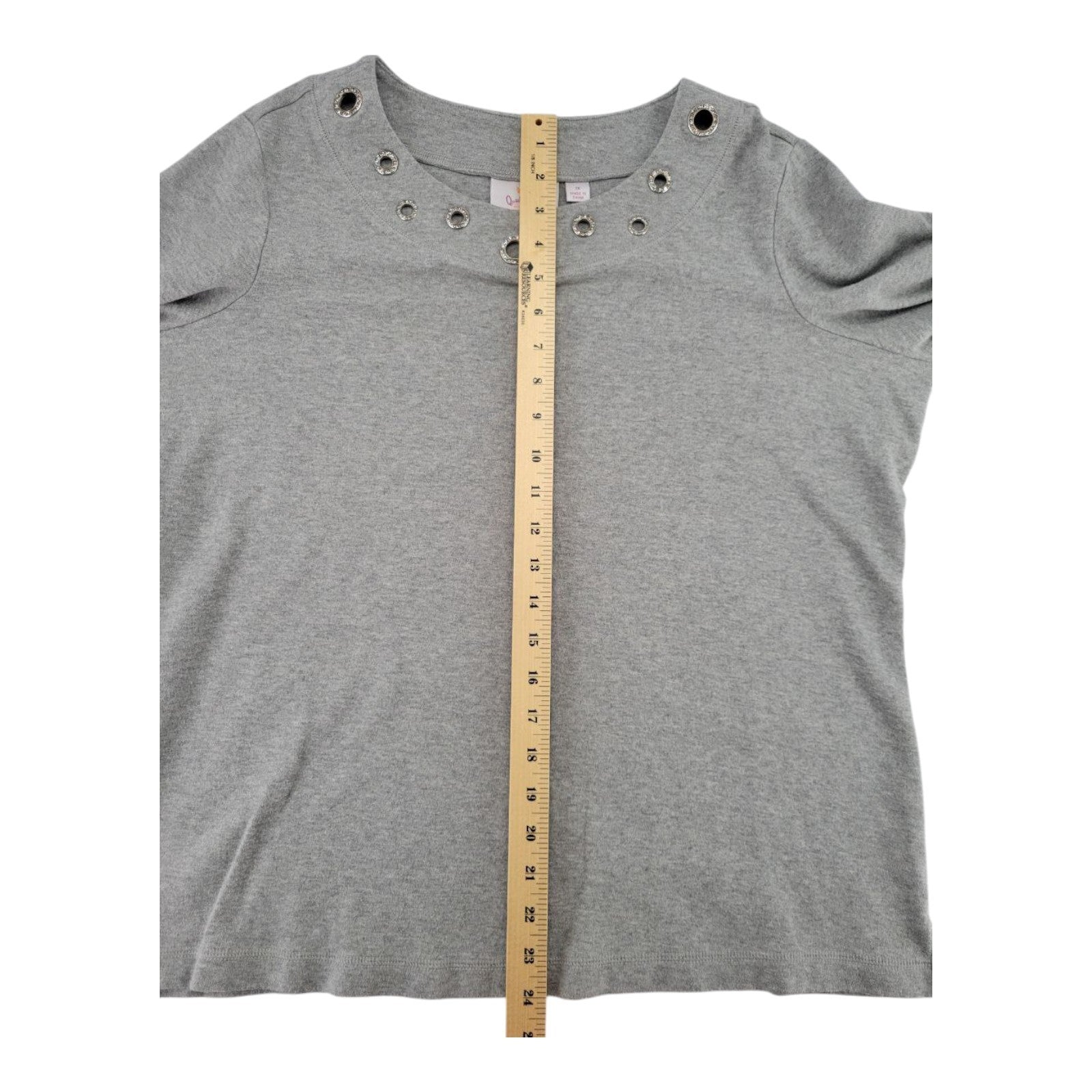 Quacker Factory Womens Gray Crystal Embellished Top 3/4 Sleeve Shirt 1X