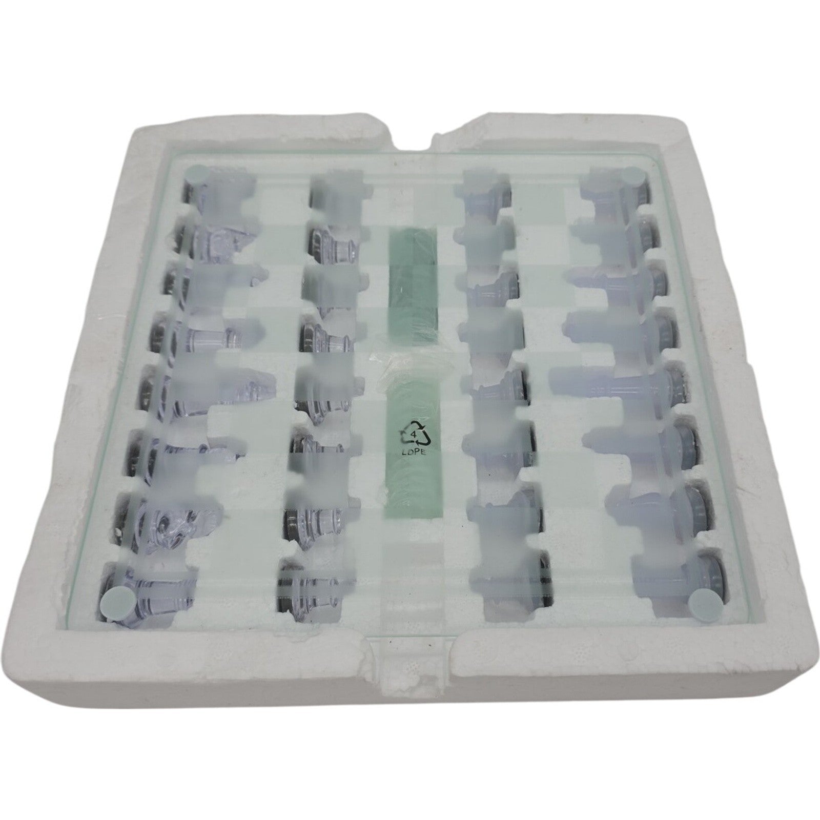 Glass Chess & Checkers Set Clear and Frosted Piece Game Board with Instruction