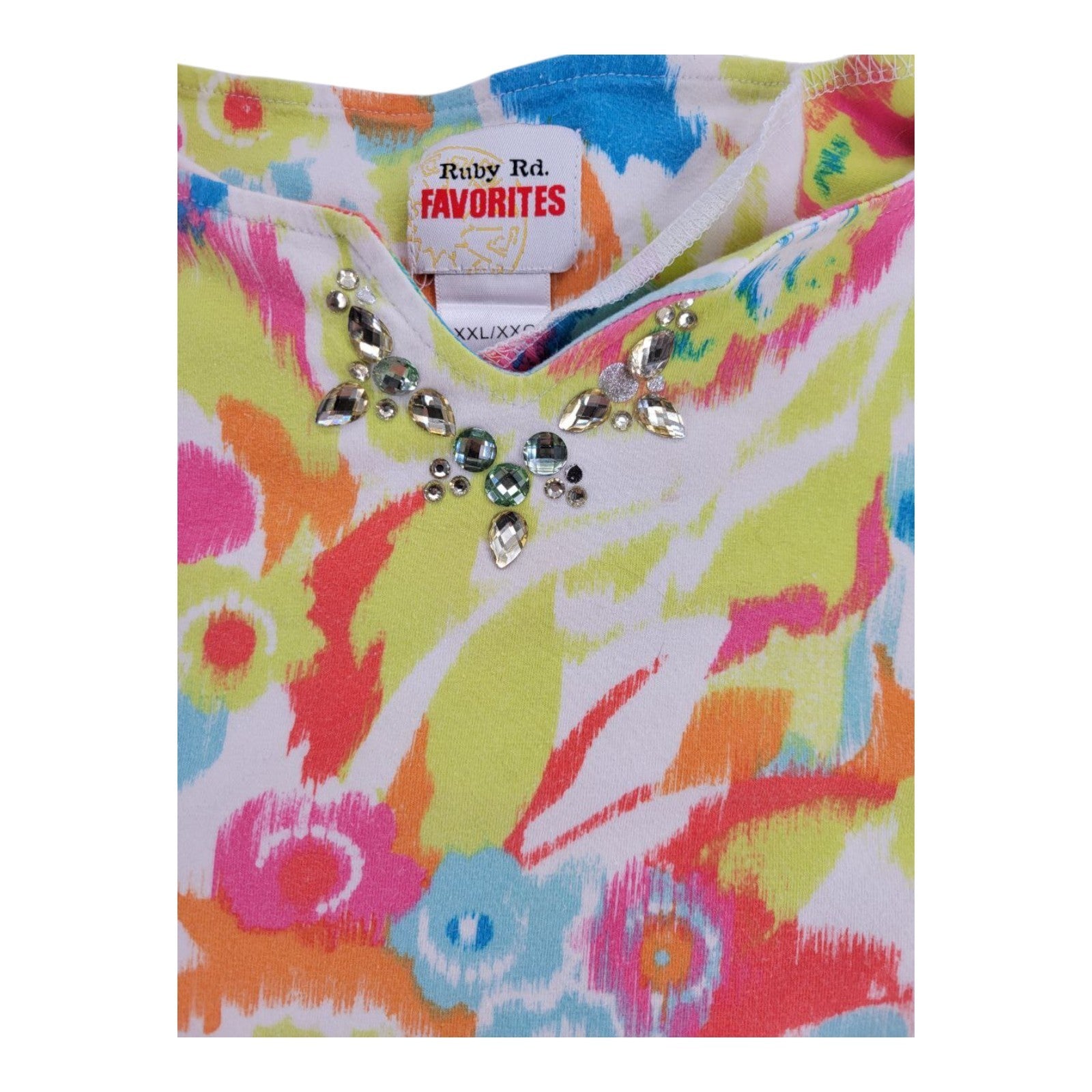 Ruby Rd. Favorites Floral Embellished Top Multicolor 3/4 Sleeve Women's XXL