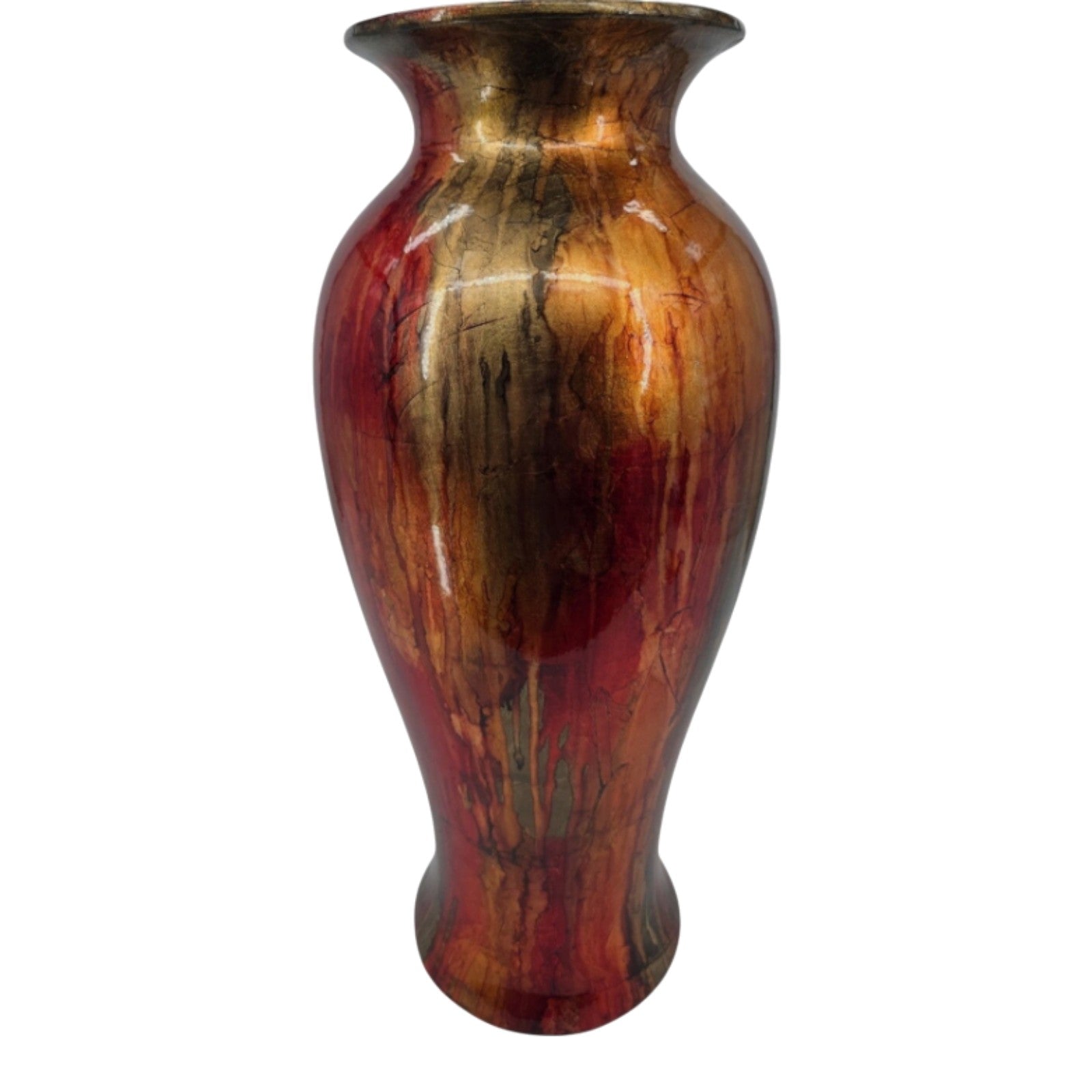 Traditional Bohemian Decorative Round Tapered Glazed Ceramic Vase 21 x 9 in