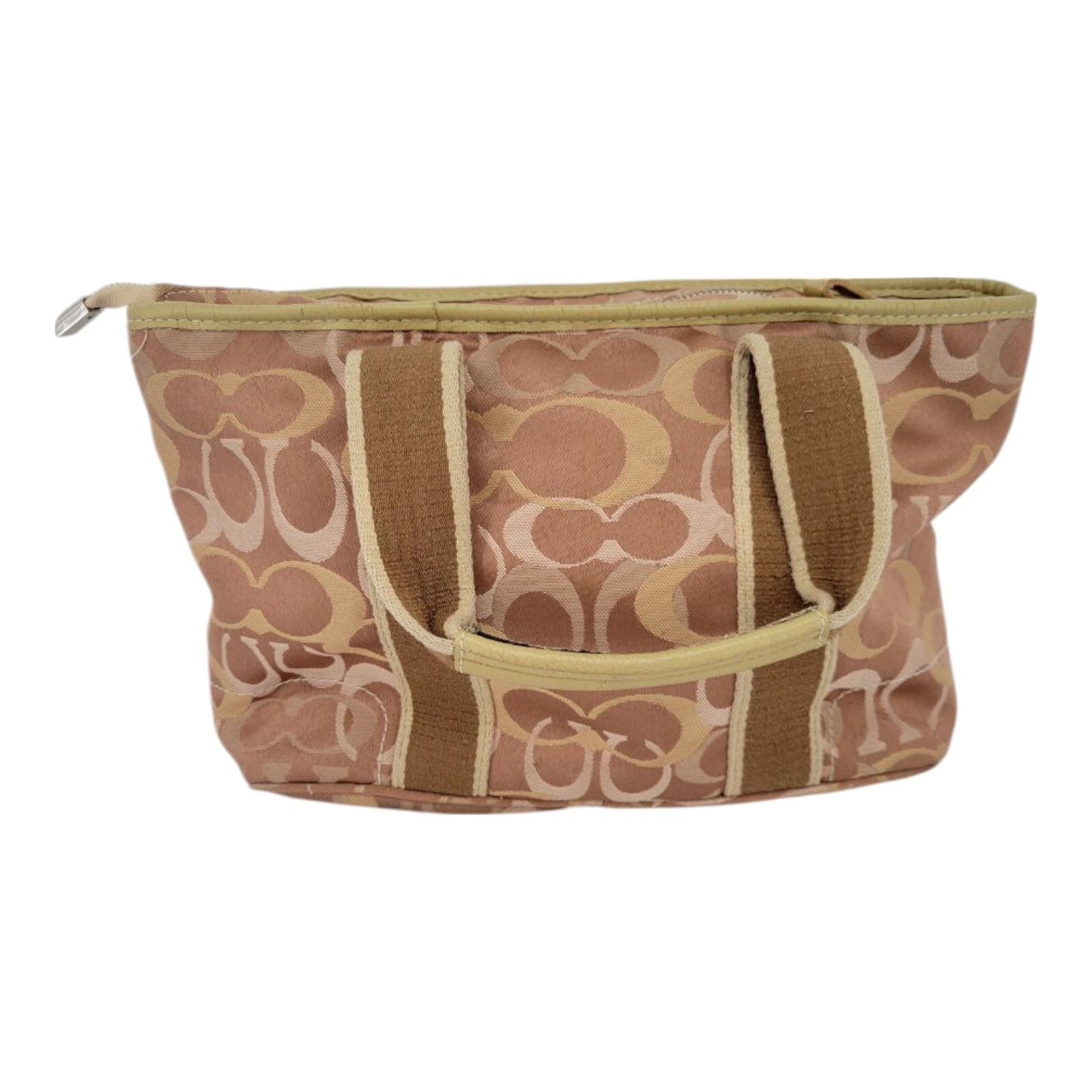 Coach Signature C Canvas Tote Bag Pink Tan Logo Print Zip Top G04M-6600
