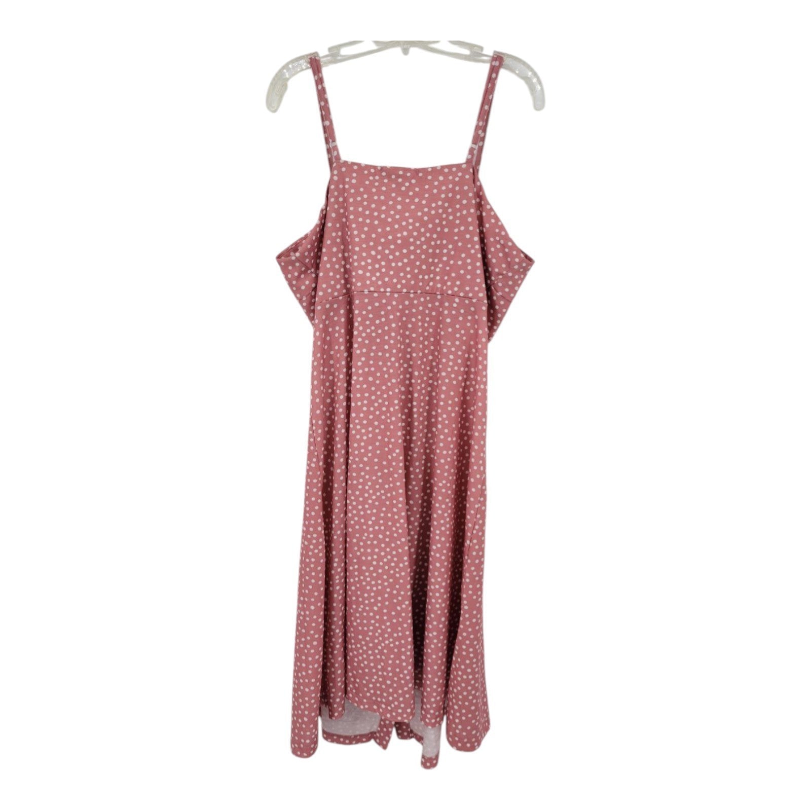 Berydress Women's Casual Pink Polka Dot Sundress L Button Front Spaghetti Strap