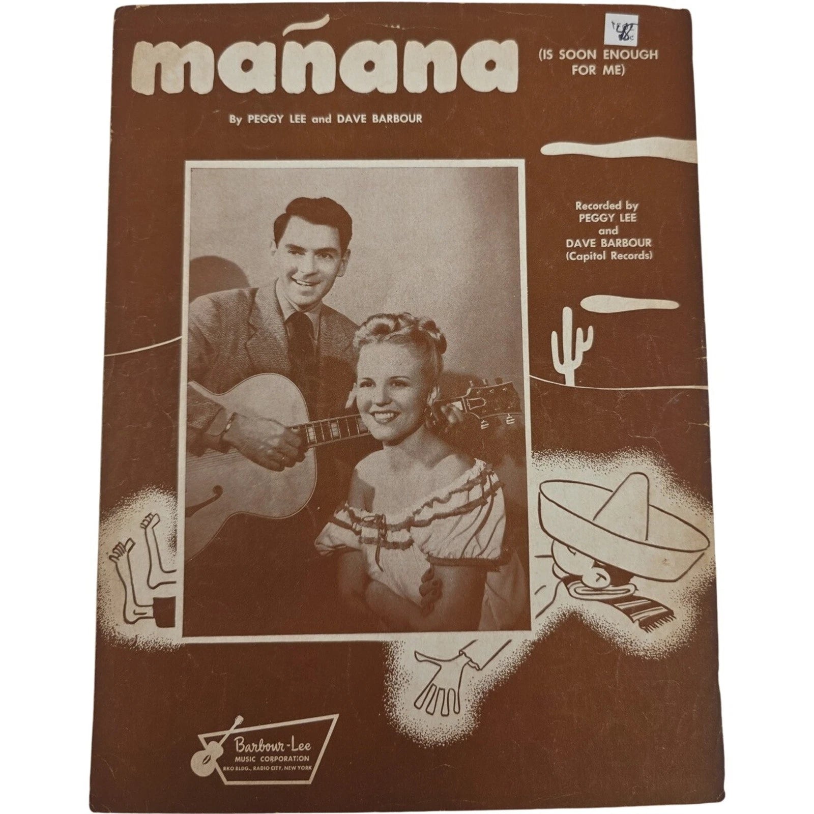1948 Vintage Mañana Sheet Music Peggy Lee Dave Barbour Capitol Records
