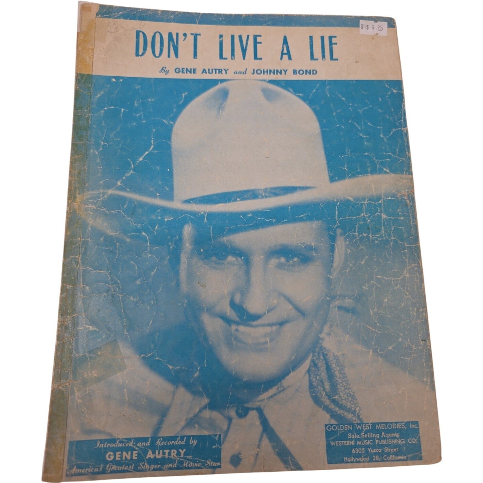 Gene Autry Sheet Music Don't Live A Lie 1945 Western Music Publishing