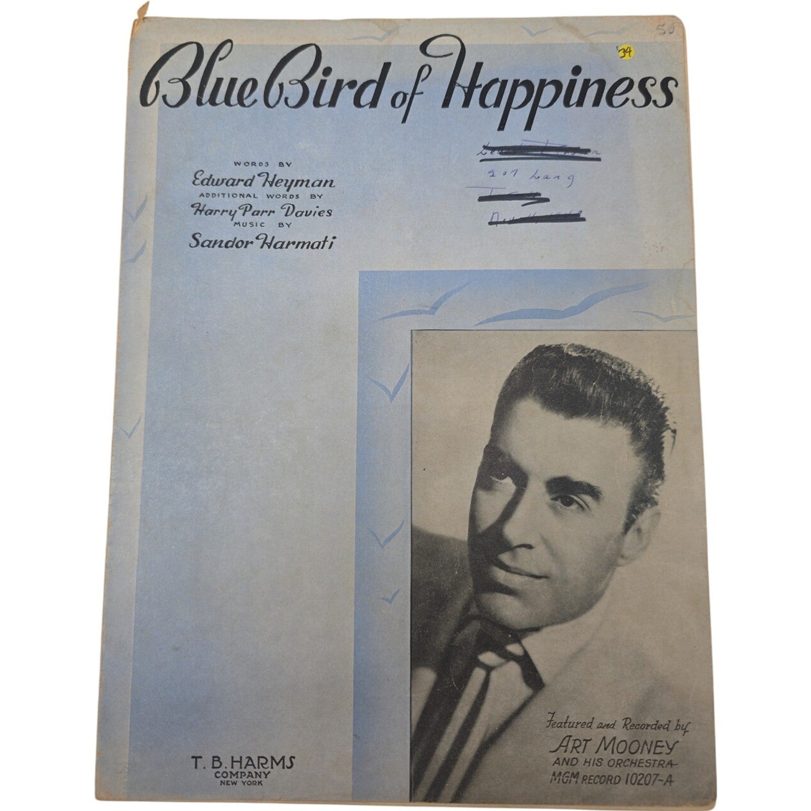 1940 Vintage Sheet Music Blue Bird Of Happiness Art Mooney Harmati Heyman MGM