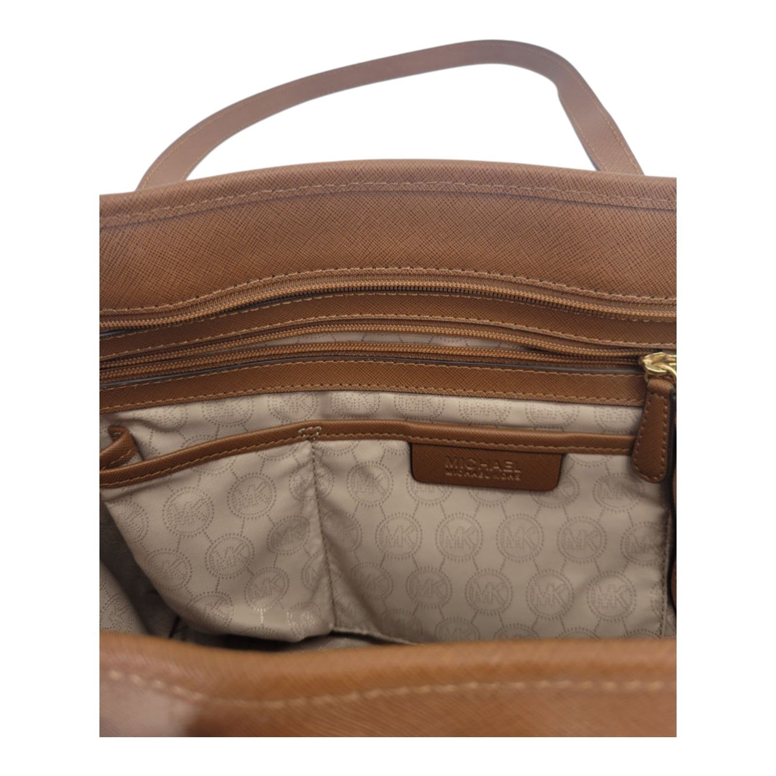 Michael Kors Jet Set Travel Brown Leather Tote Bag Large MK Charm Logo